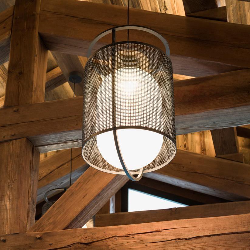 Solara Pendant Lamp Mesh Cylinder Brass Accent Industrial - Letslighting