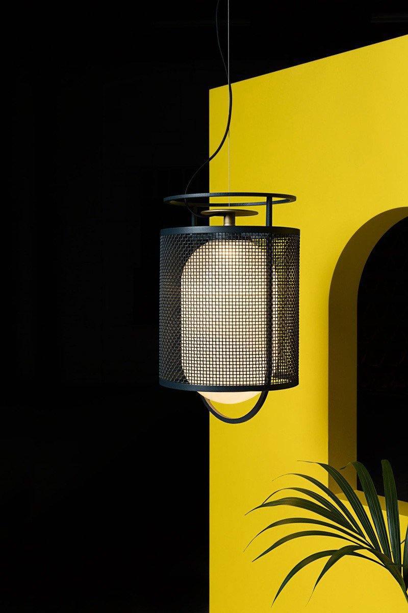 Solara Pendant Lamp Mesh Cylinder Brass Accent Industrial - Letslighting