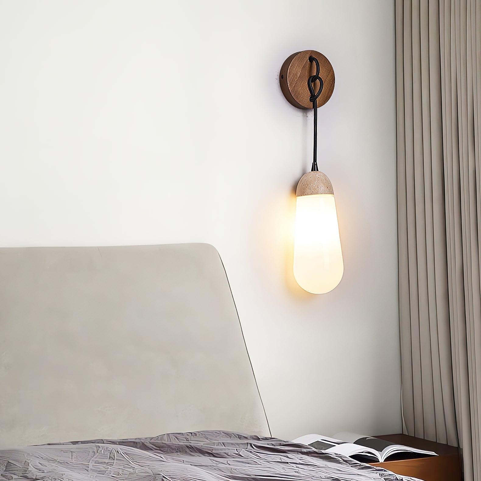 Radiant Modern Minimalist Wood Travertine Wall Lamp - Letslighting