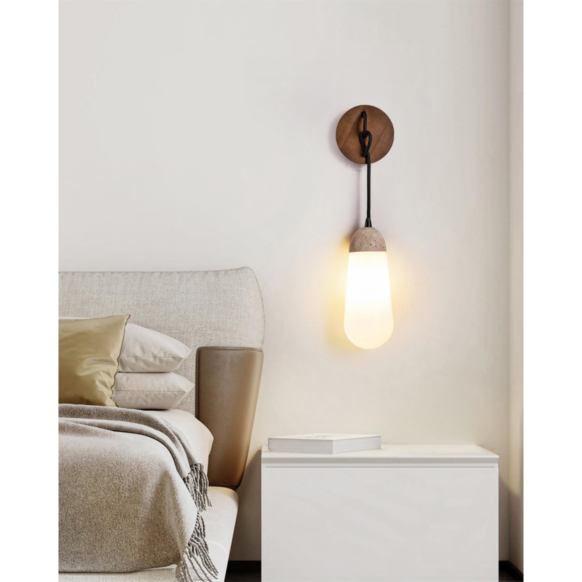 Radiant Modern Minimalist Wood Travertine Wall Lamp - Letslighting