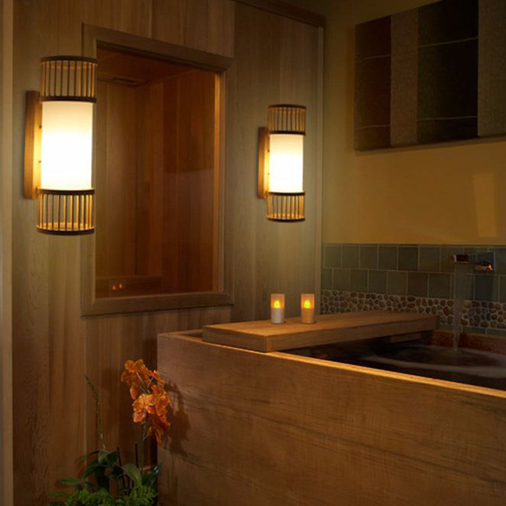 Muto Wall Lamp Rustic, Ritta Rattan Weaving LED, Hallway Wall Sconce