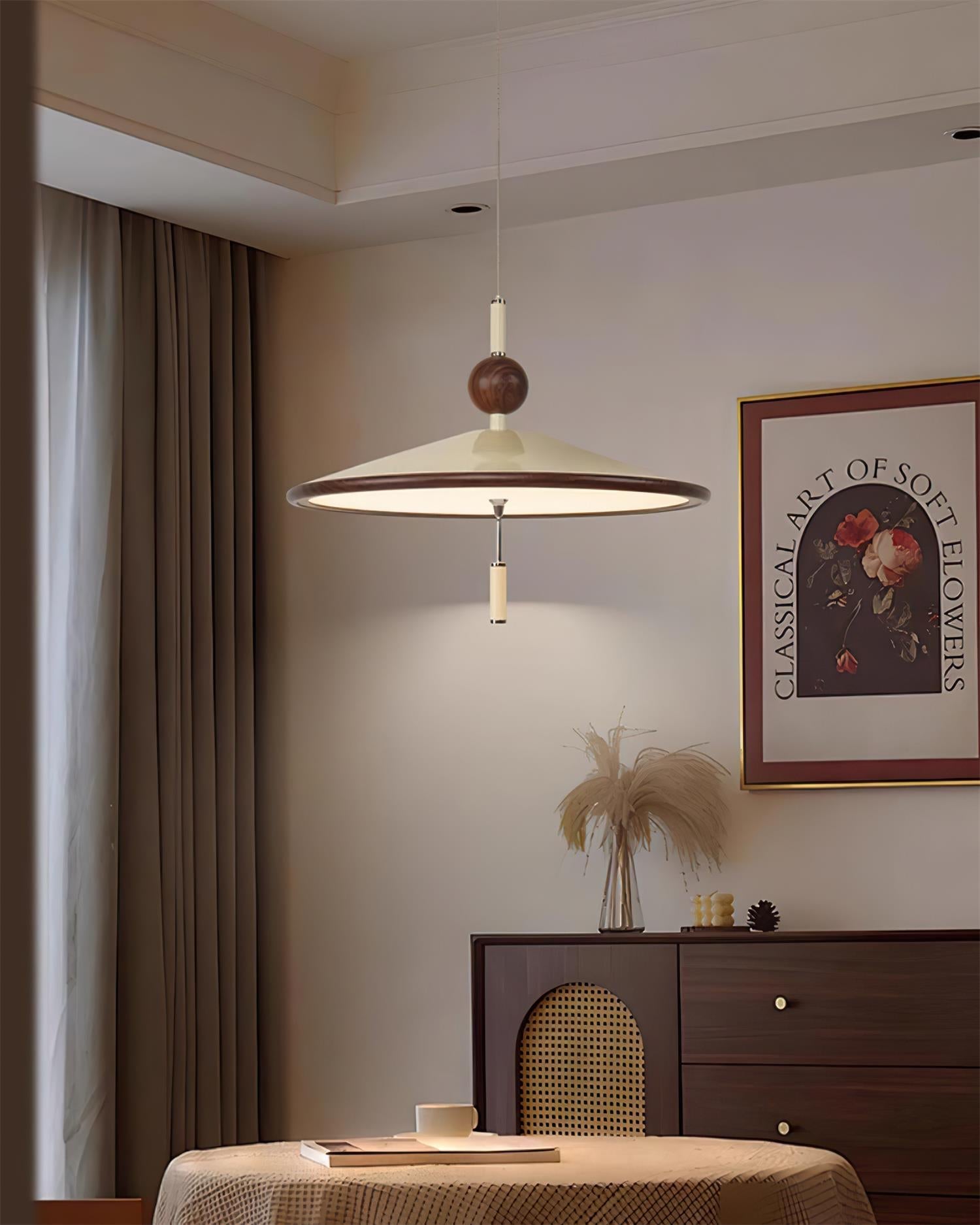 Devon Pendant Lamp Metal Wide-Brim Wood-Trim Minimalist - Letslighting