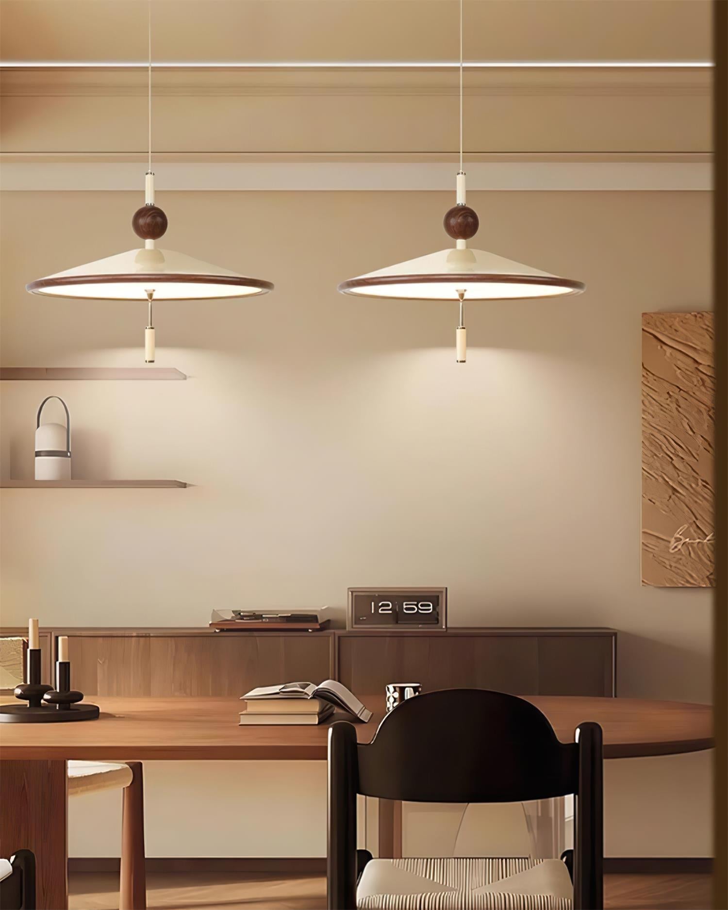 Devon Pendant Lamp Metal Wide-Brim Wood-Trim Minimalist - Letslighting