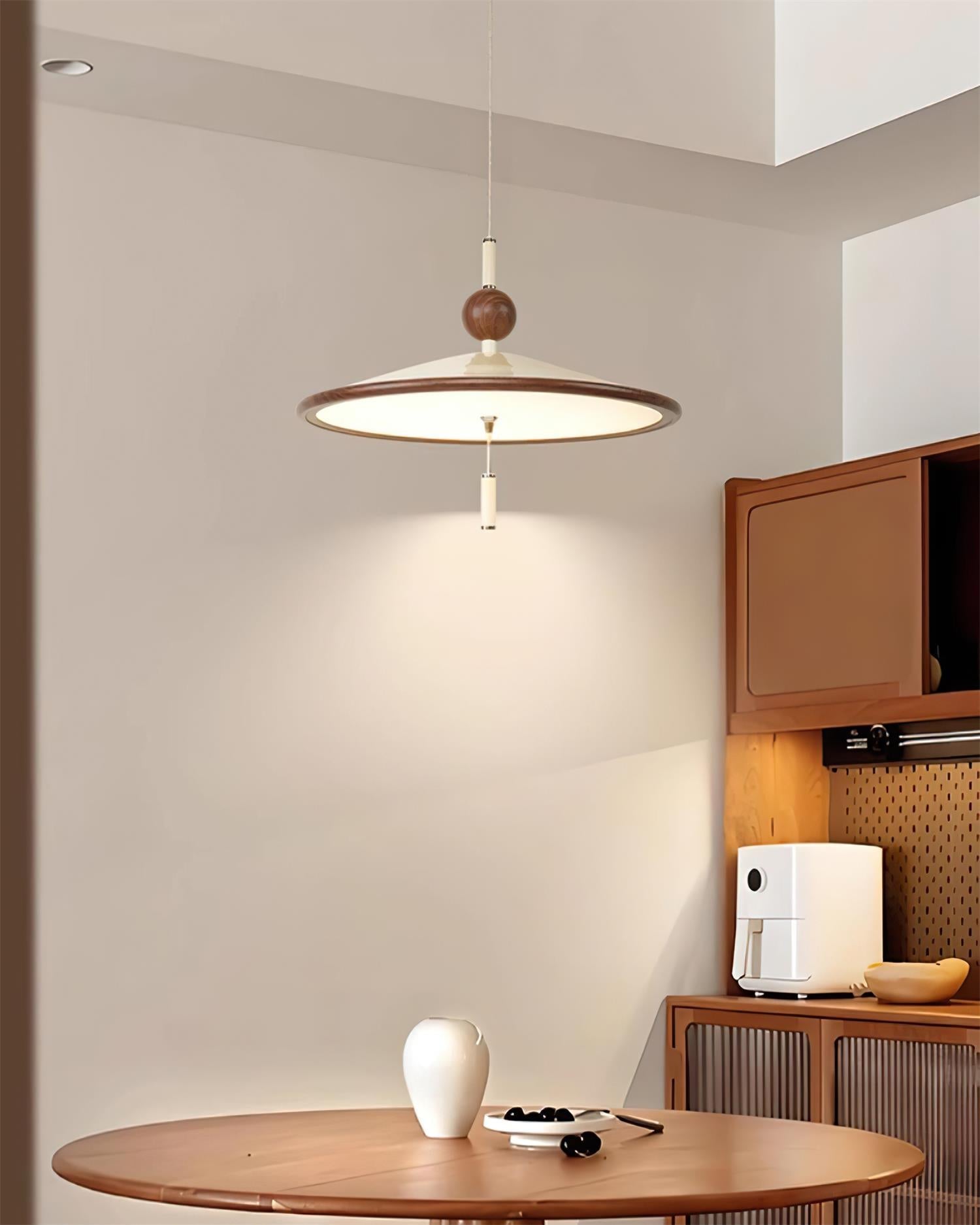 Devon Pendant Lamp Metal Wide-Brim Wood-Trim Minimalist - Letslighting