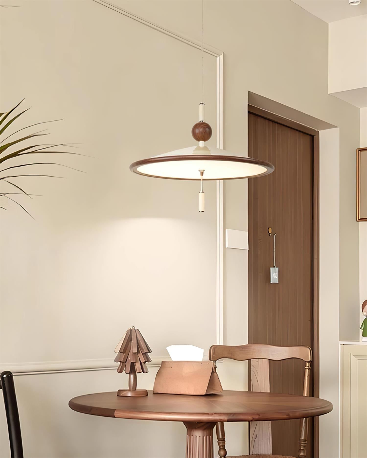 Devon Pendant Lamp Metal Wide-Brim Wood-Trim Minimalist - Letslighting