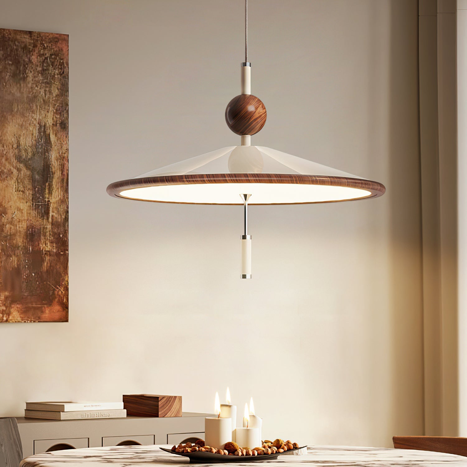 Devon Pendant Lamp Metal Wide-Brim Wood-Trim Minimalist - Letslighting