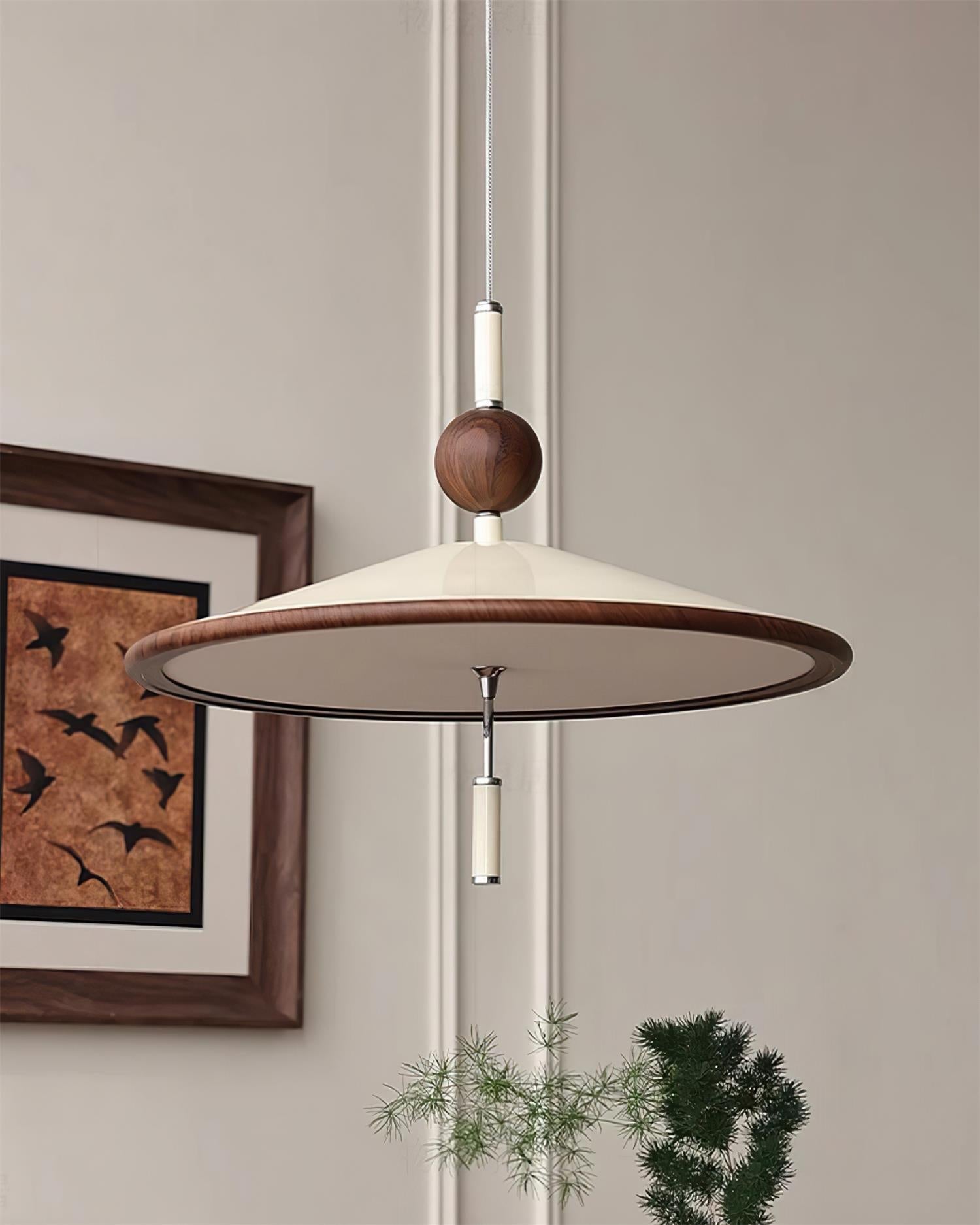 Devon Pendant Lamp Metal Wide-Brim Wood-Trim Minimalist - Letslighting