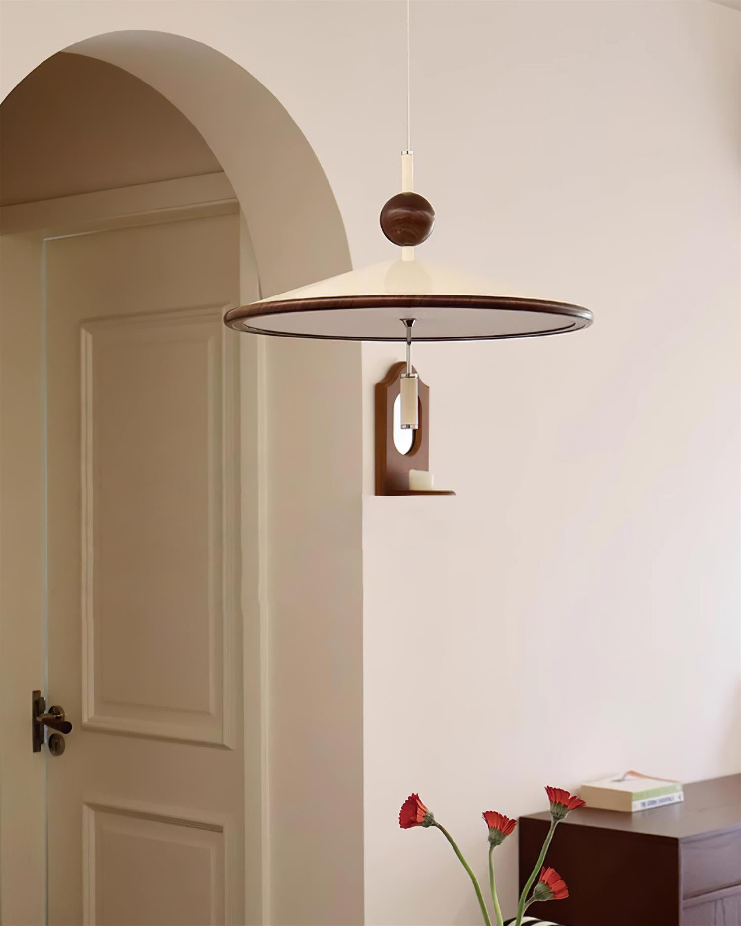 Devon Pendant Lamp Metal Wide-Brim Wood-Trim Minimalist - Letslighting
