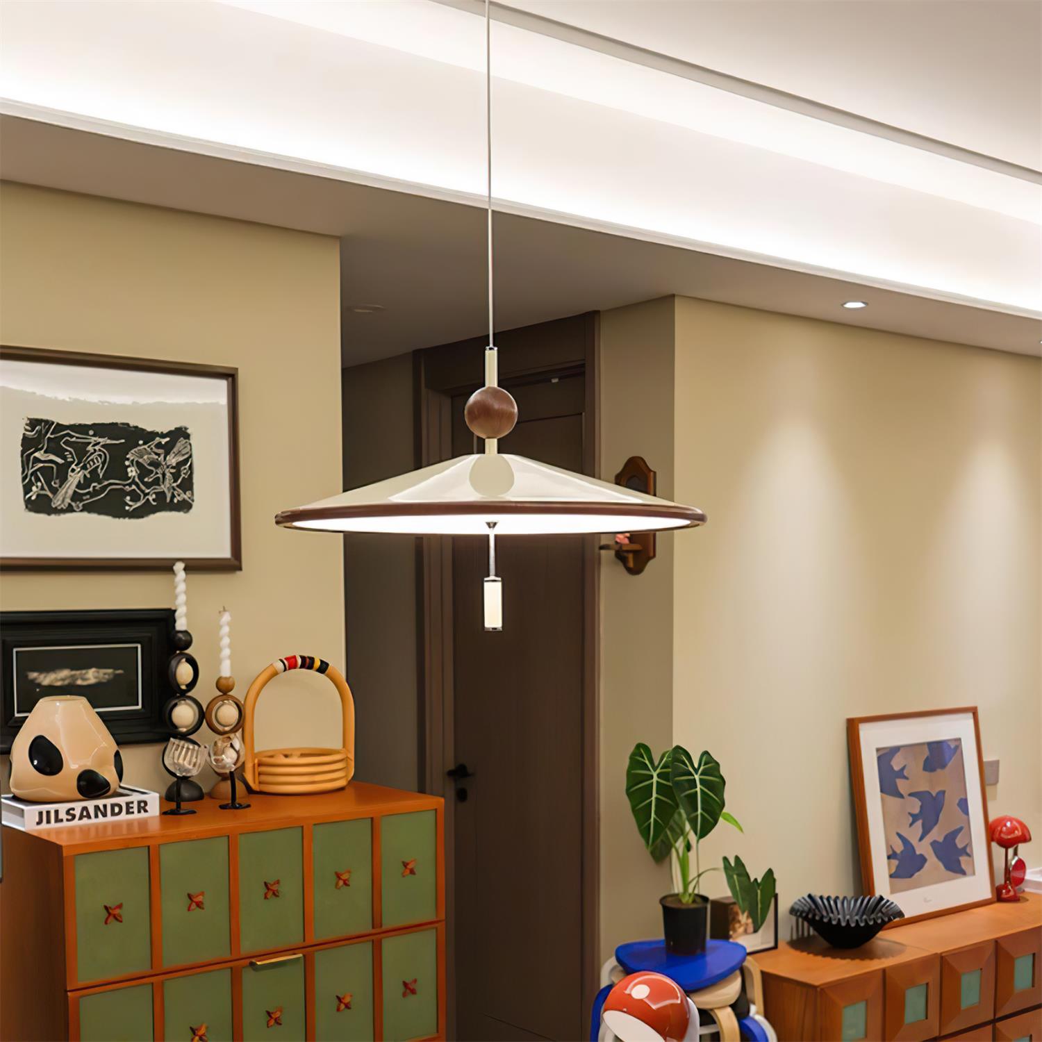 Devon Pendant Lamp Metal Wide-Brim Wood-Trim Minimalist - Letslighting