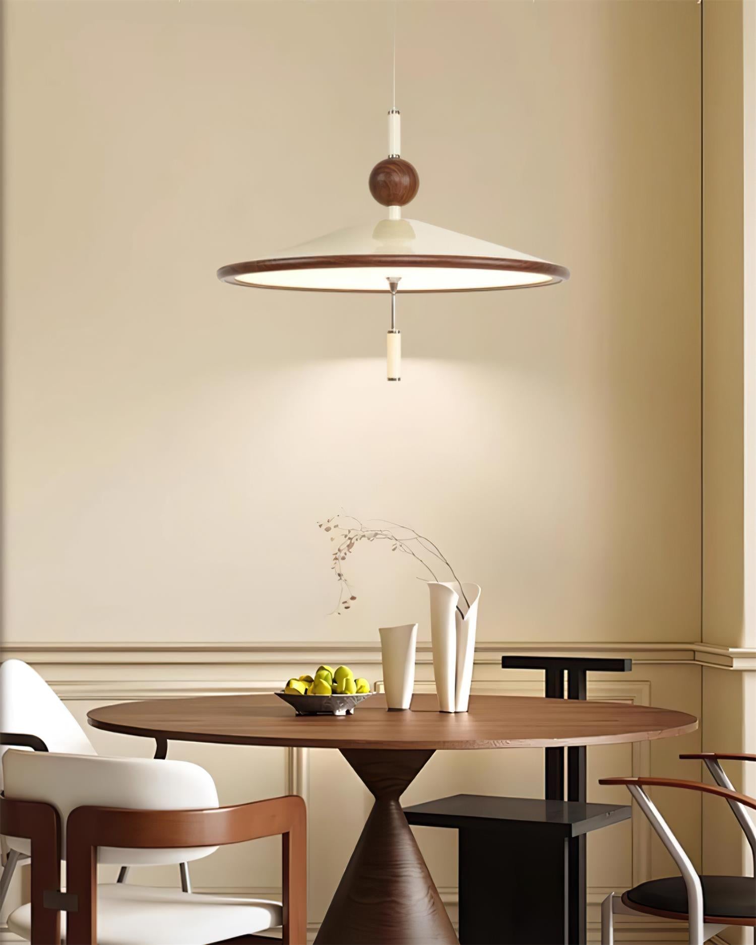 Devon Pendant Lamp Metal Wide-Brim Wood-Trim Minimalist - Letslighting