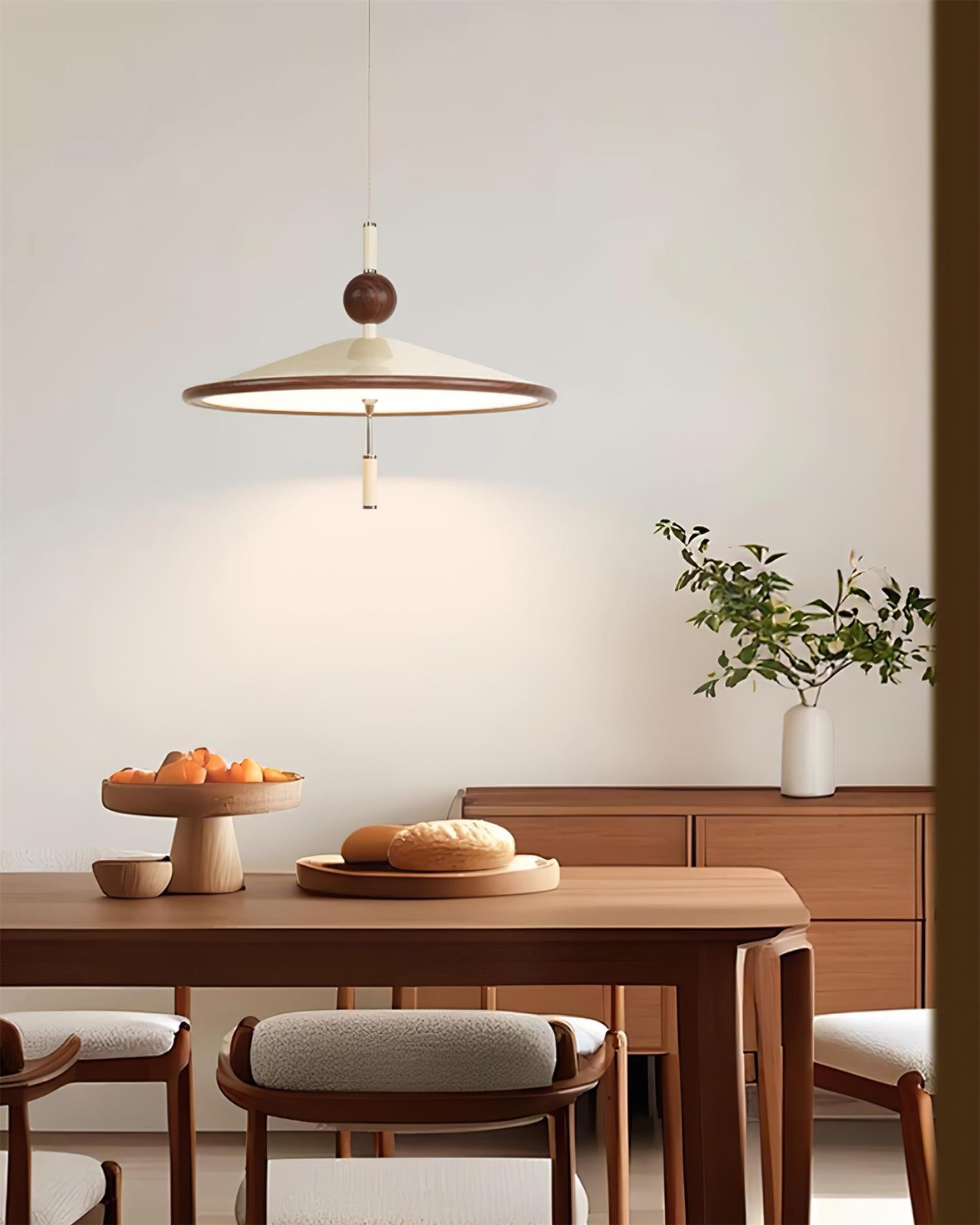 Devon Pendant Lamp Metal Wide-Brim Wood-Trim Minimalist - Letslighting