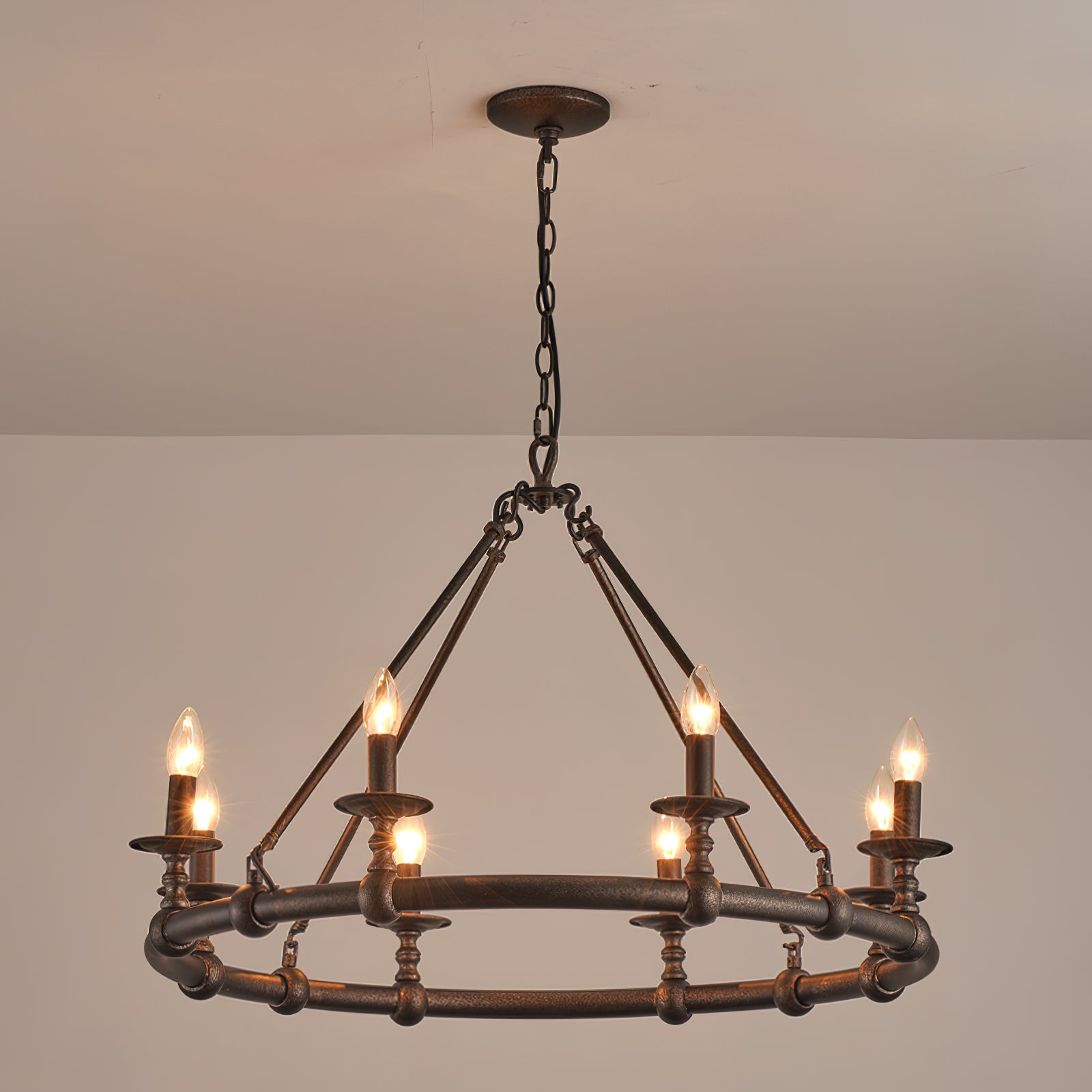 Unite Vintage Industrial Round Gold Chandelier - Letslighting