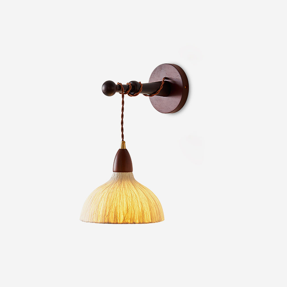 Wall Lamp Rice Paper Shade Wood Arm Soft Ambient Cozy Minimalist - Letslighting