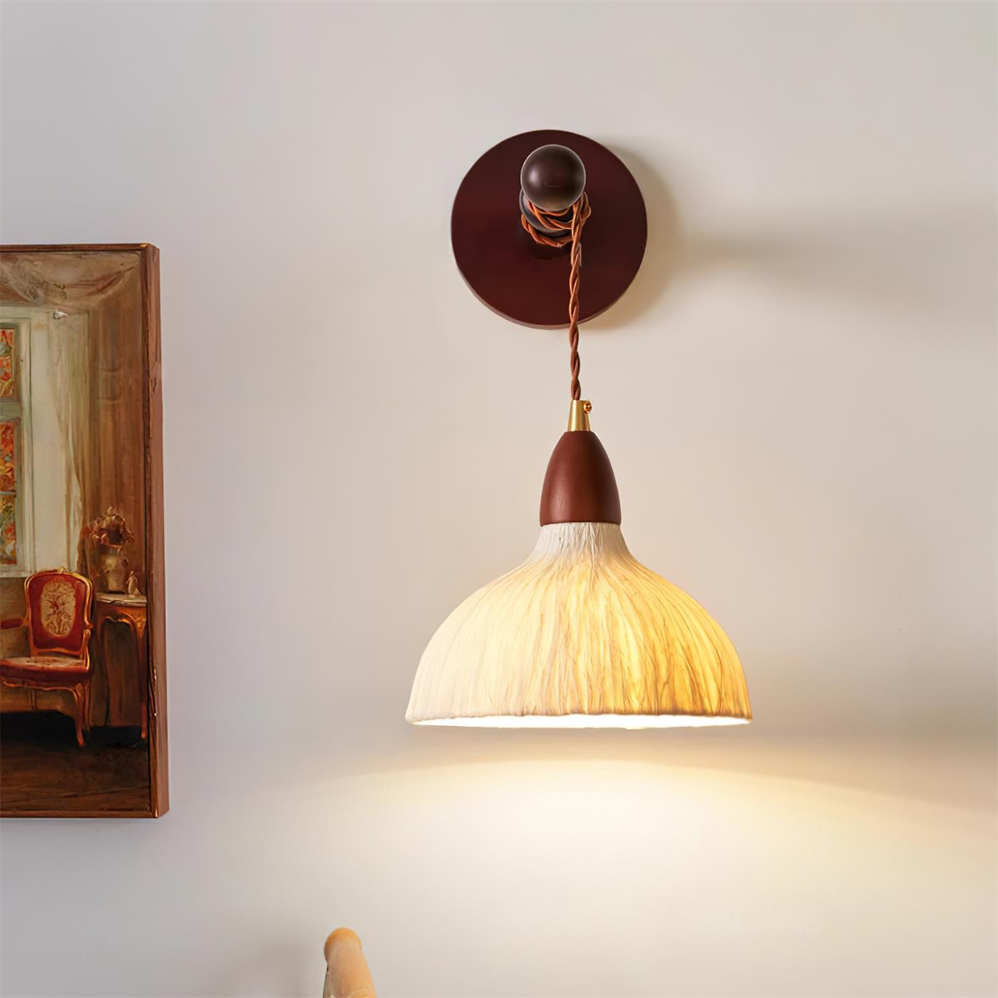Wall Lamp Rice Paper Shade Wood Arm Soft Ambient Cozy Minimalist - Letslighting