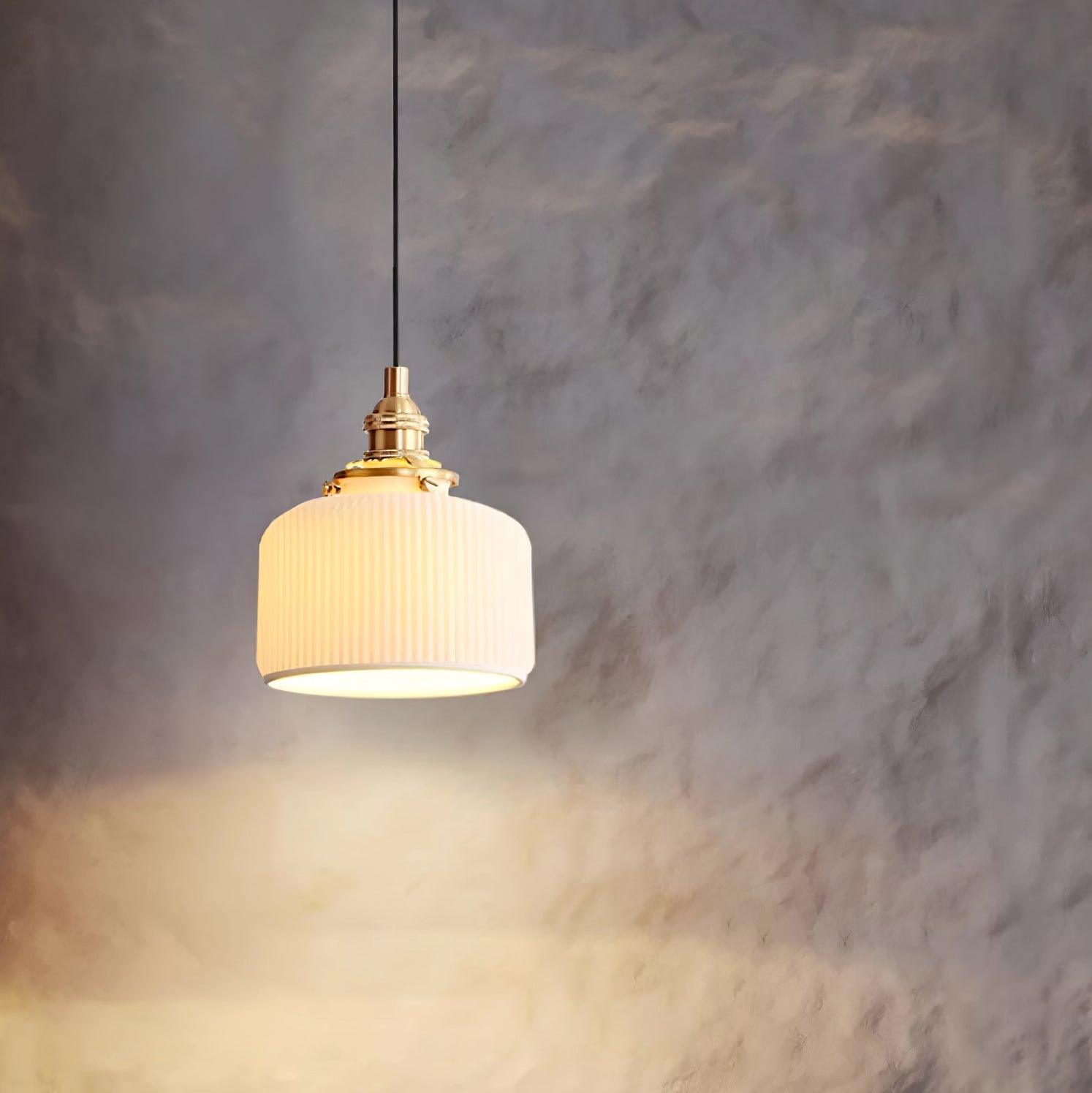 Pendant Lamp Ribbed Ceramic Shade with Gold Fitting Art - Letslighting