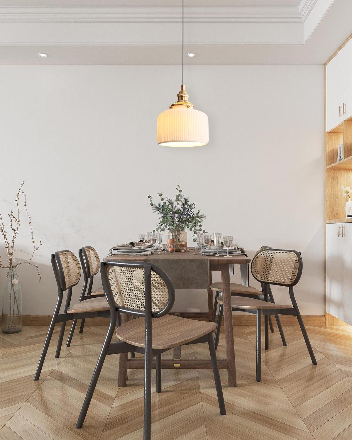 Pendant Lamp Ribbed Ceramic Shade with Gold Fitting Art - Letslighting