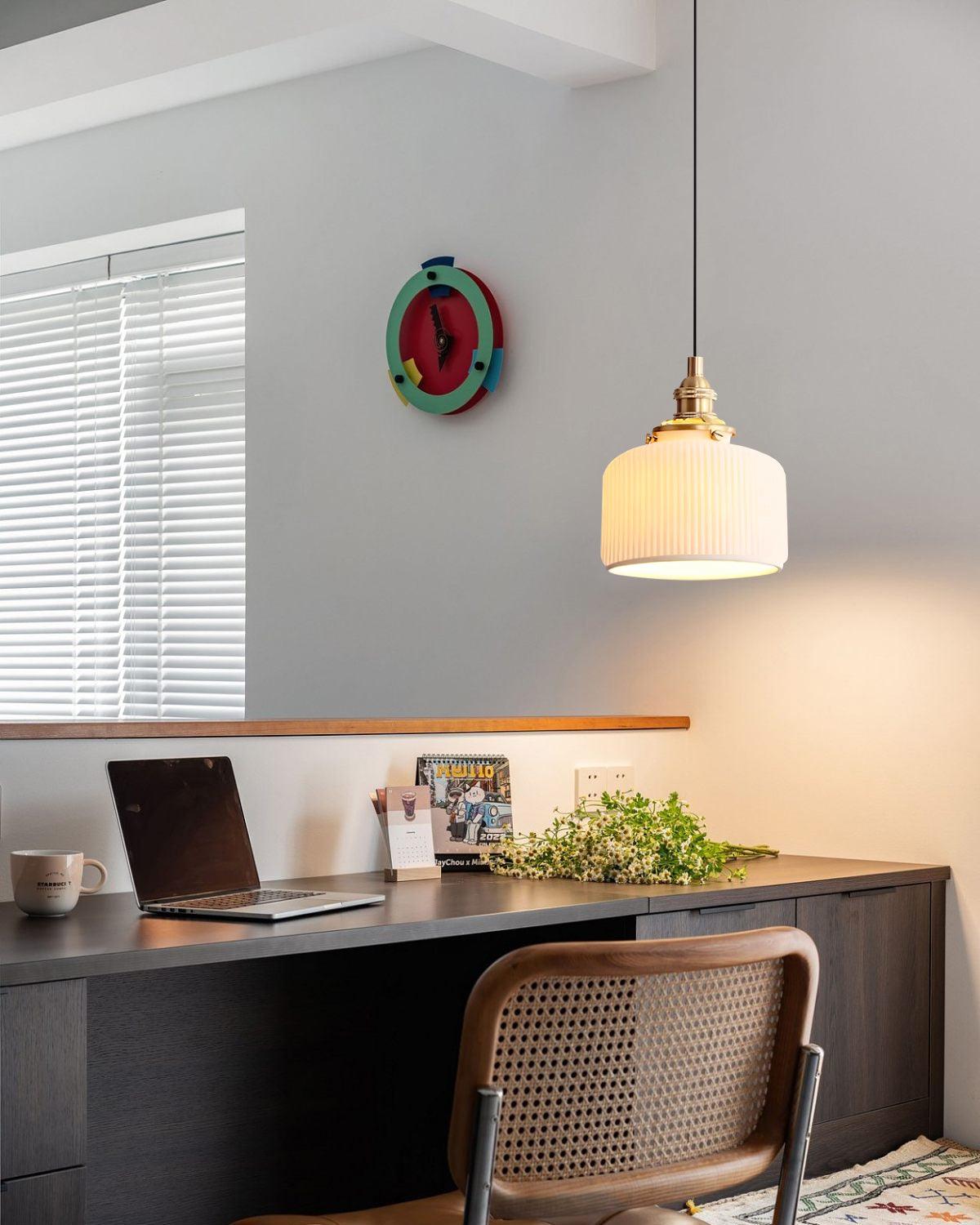 Pendant Lamp Ribbed Ceramic Shade with Gold Fitting Art - Letslighting