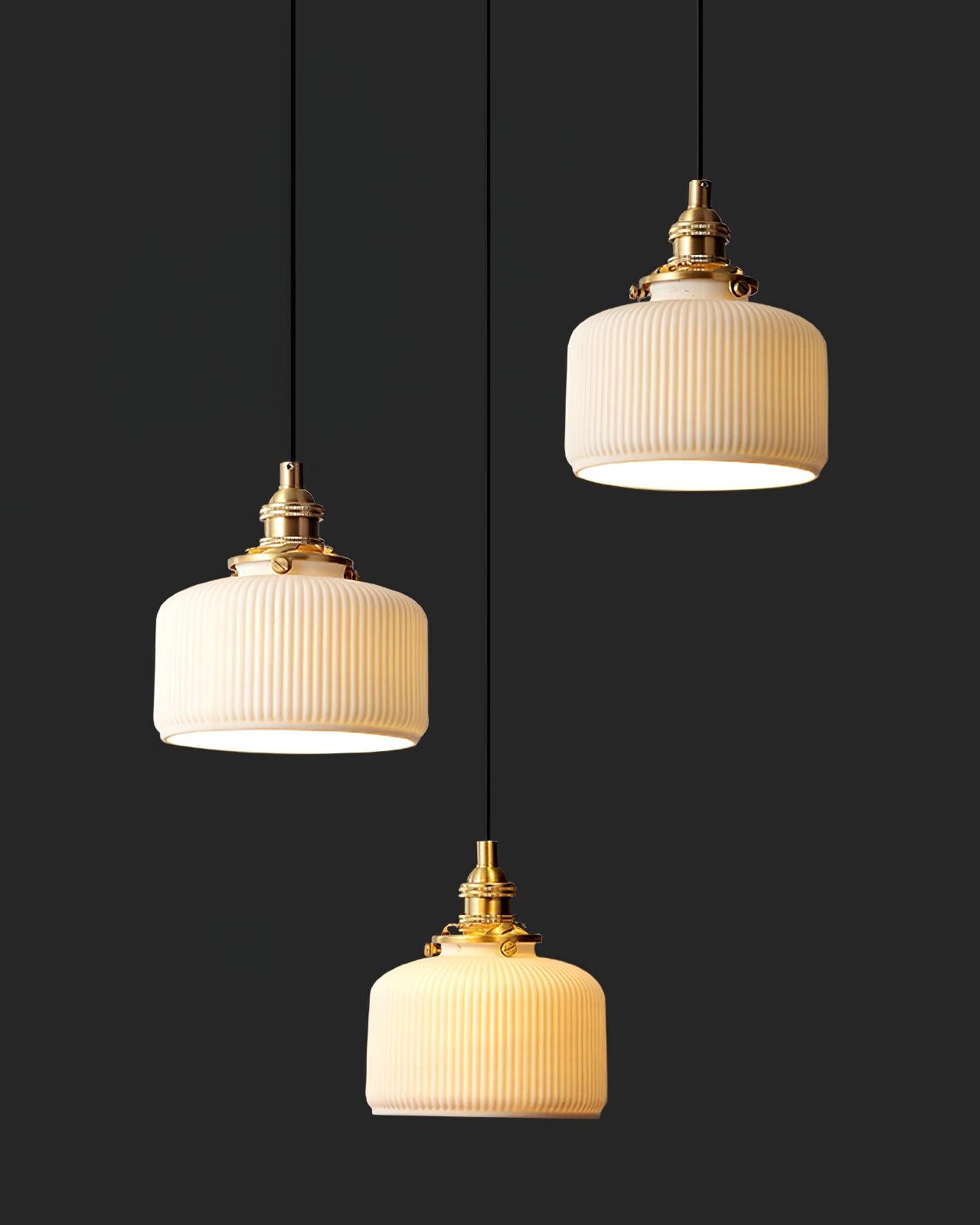 Pendant Lamp Ribbed Ceramic Shade with Gold Fitting Art - Letslighting