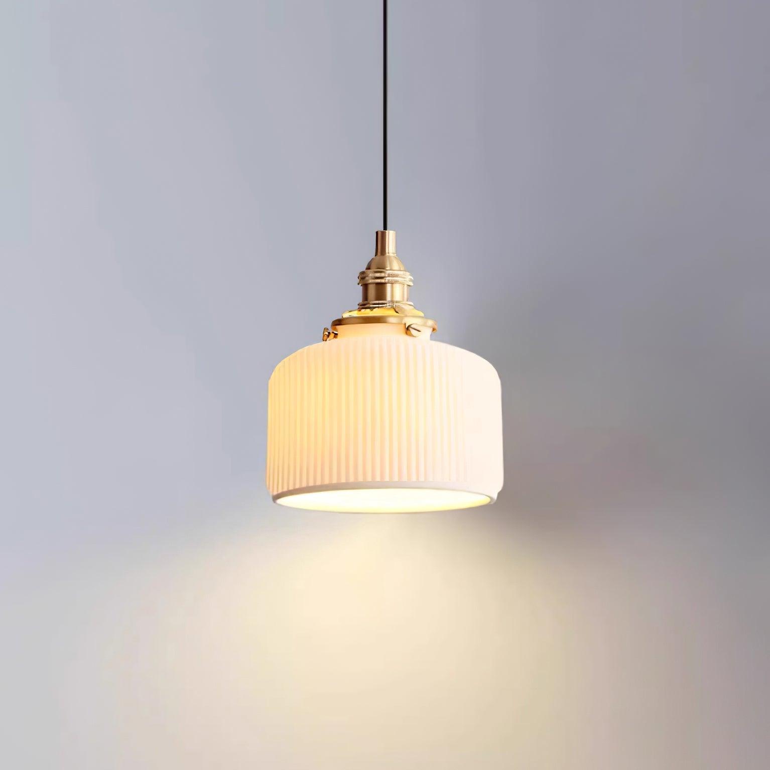 Pendant Lamp Ribbed Ceramic Shade with Gold Fitting Art - Letslighting