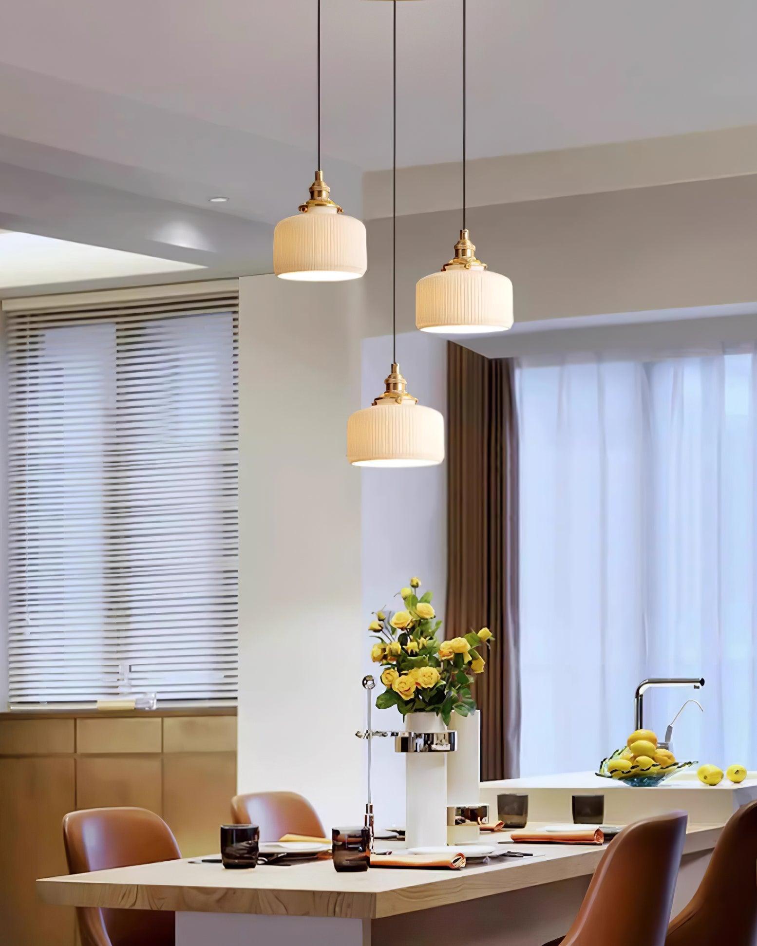 Pendant Lamp Ribbed Ceramic Shade with Gold Fitting Art - Letslighting