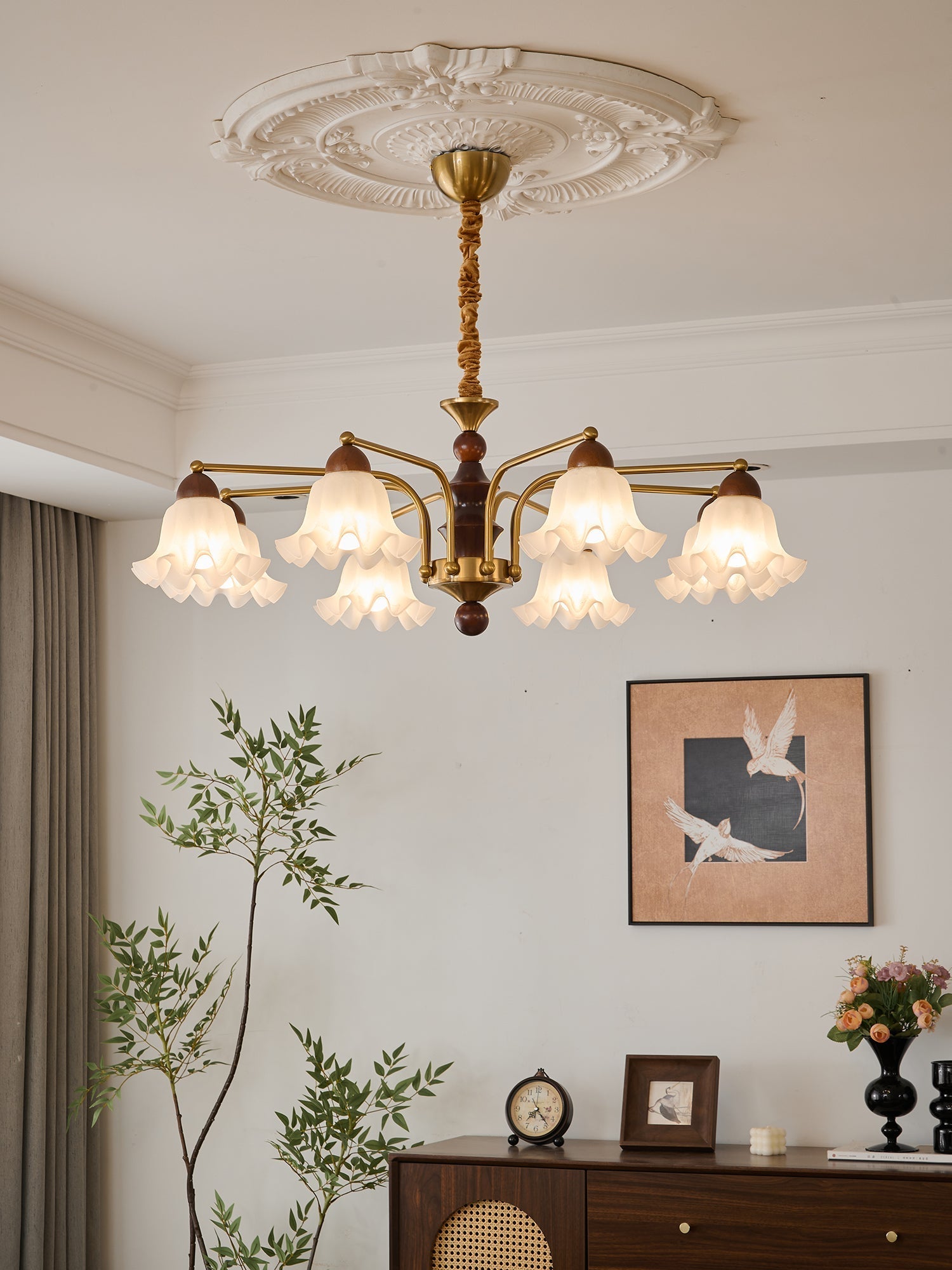 Lylaeen Elegance Vintage Glass Wood Chandelier - Letslighting
