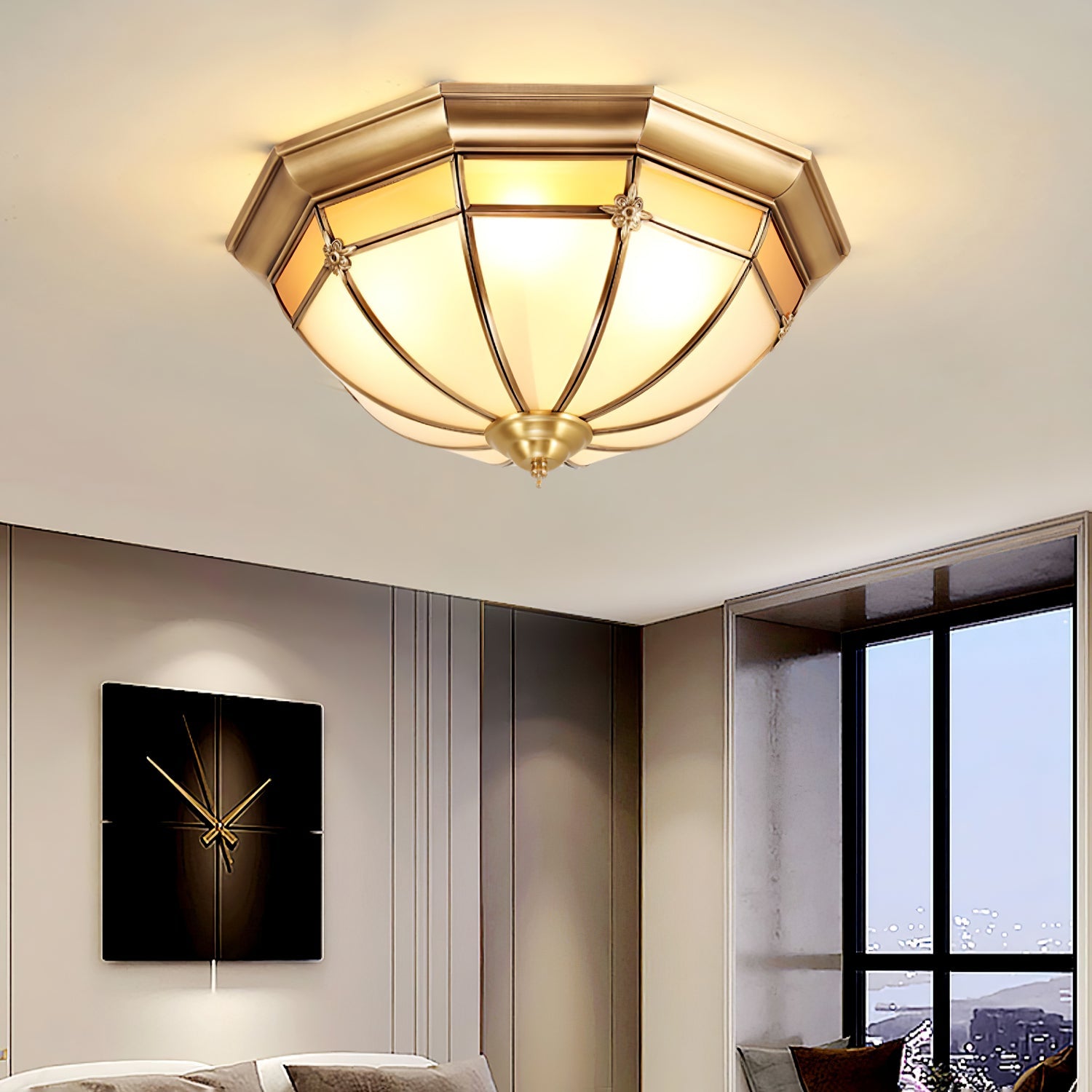 Vovynan Elegance Dome Brass Glass Flush Ceiling Lamp - Letslighting