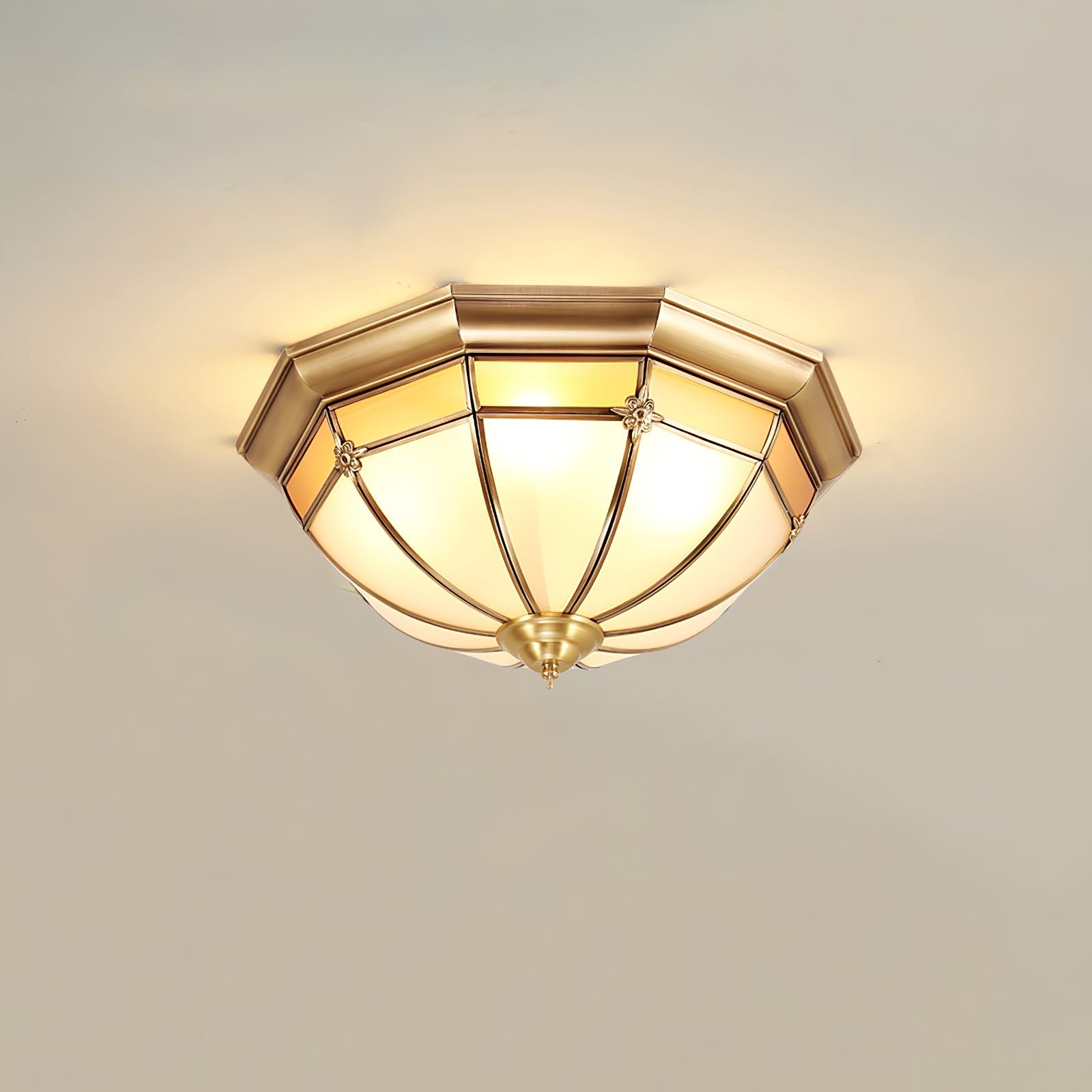 Vovynan Elegance Dome Brass Glass Flush Ceiling Lamp - Letslighting