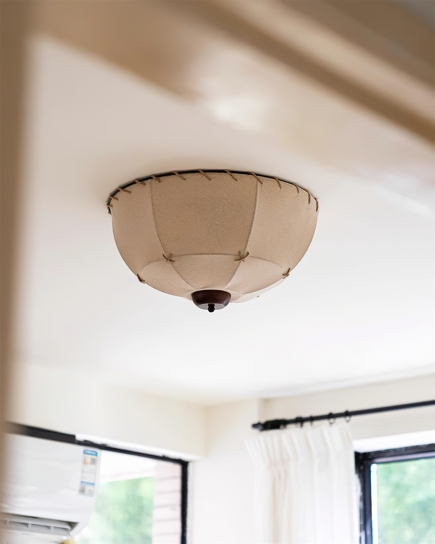 Ceiling Light Handcrafted Shade Wood and Fabric Rustic Fixture - Letslighting