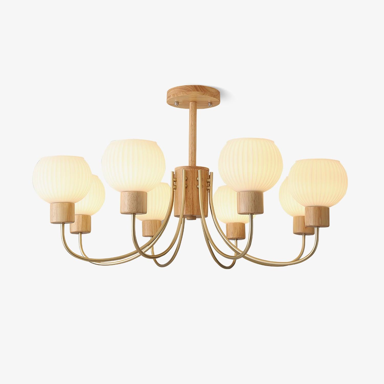 Lustra Chandelier Wooden 6 Lights Elegant Glass - Letslighting