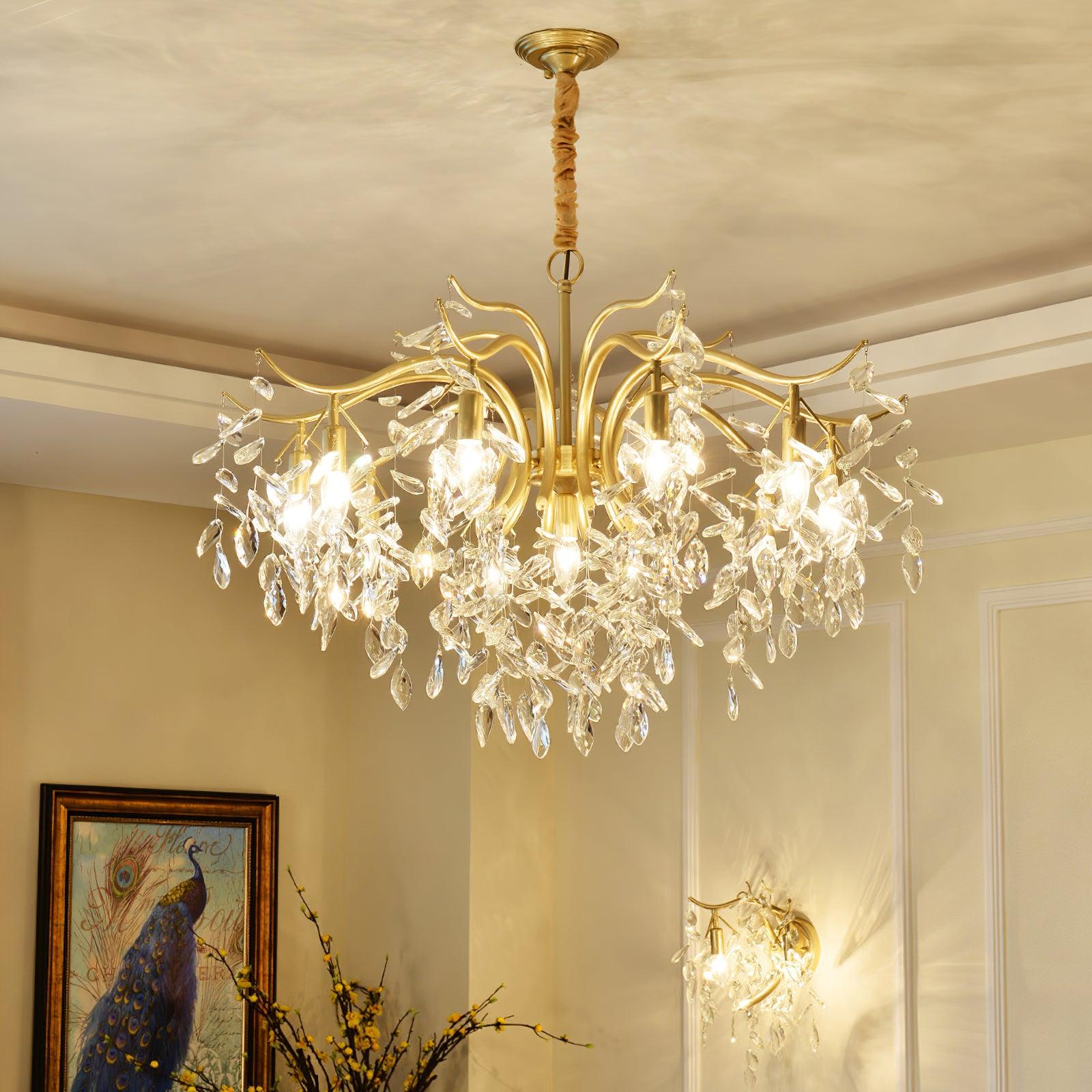 Lustra Chandelier Iron & Crystal Leaf - Letslighting