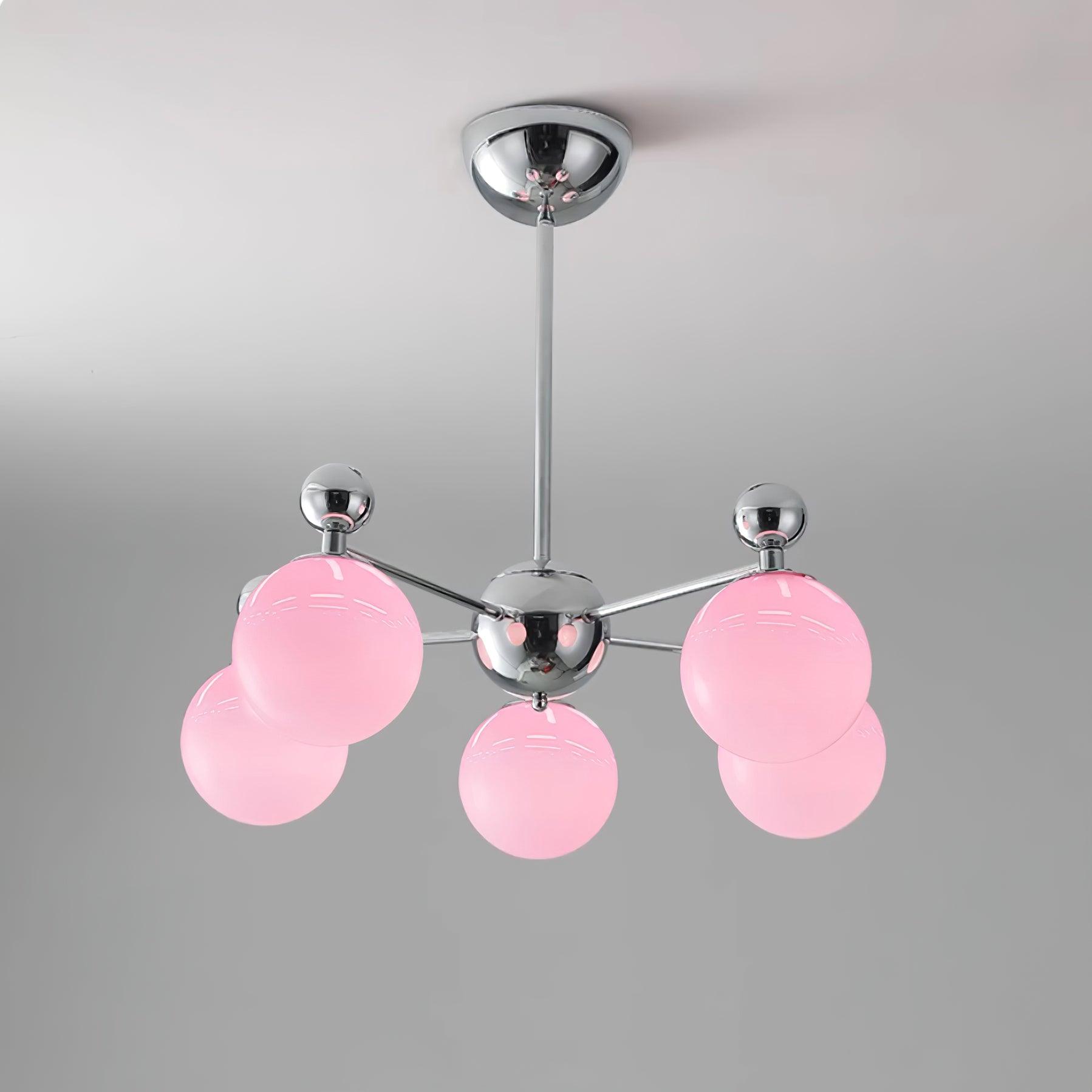 Dori Chandelier Pink Glass Globe Array - Letslighting
