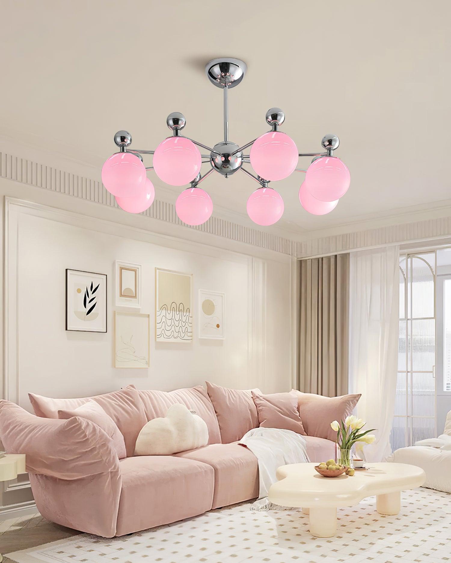 Dori Chandelier Pink Glass Globe Array - Letslighting