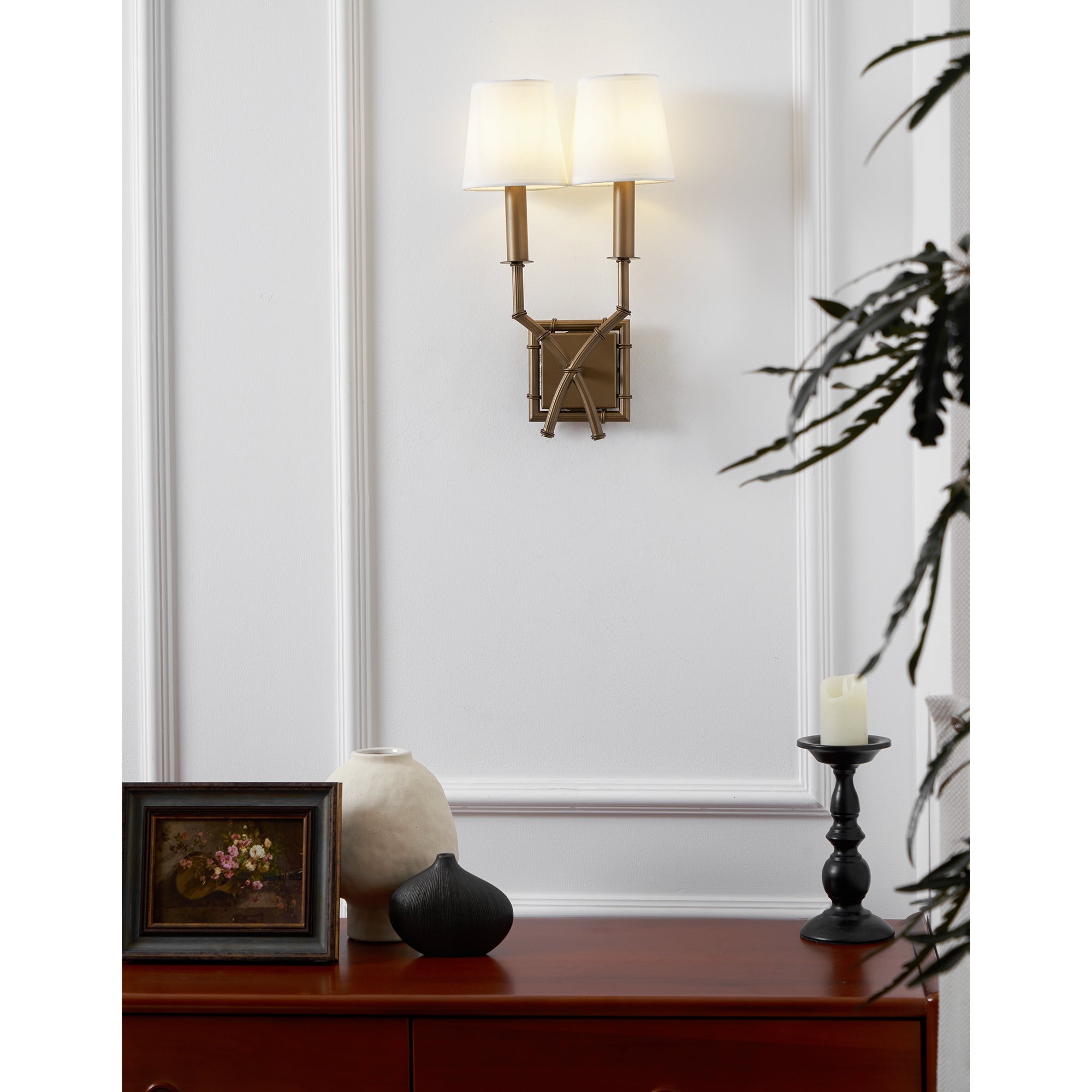 Yelp Vintage Industrial Double Arm Bamboo Fabric Sconce Wall Lamp - Letslighting