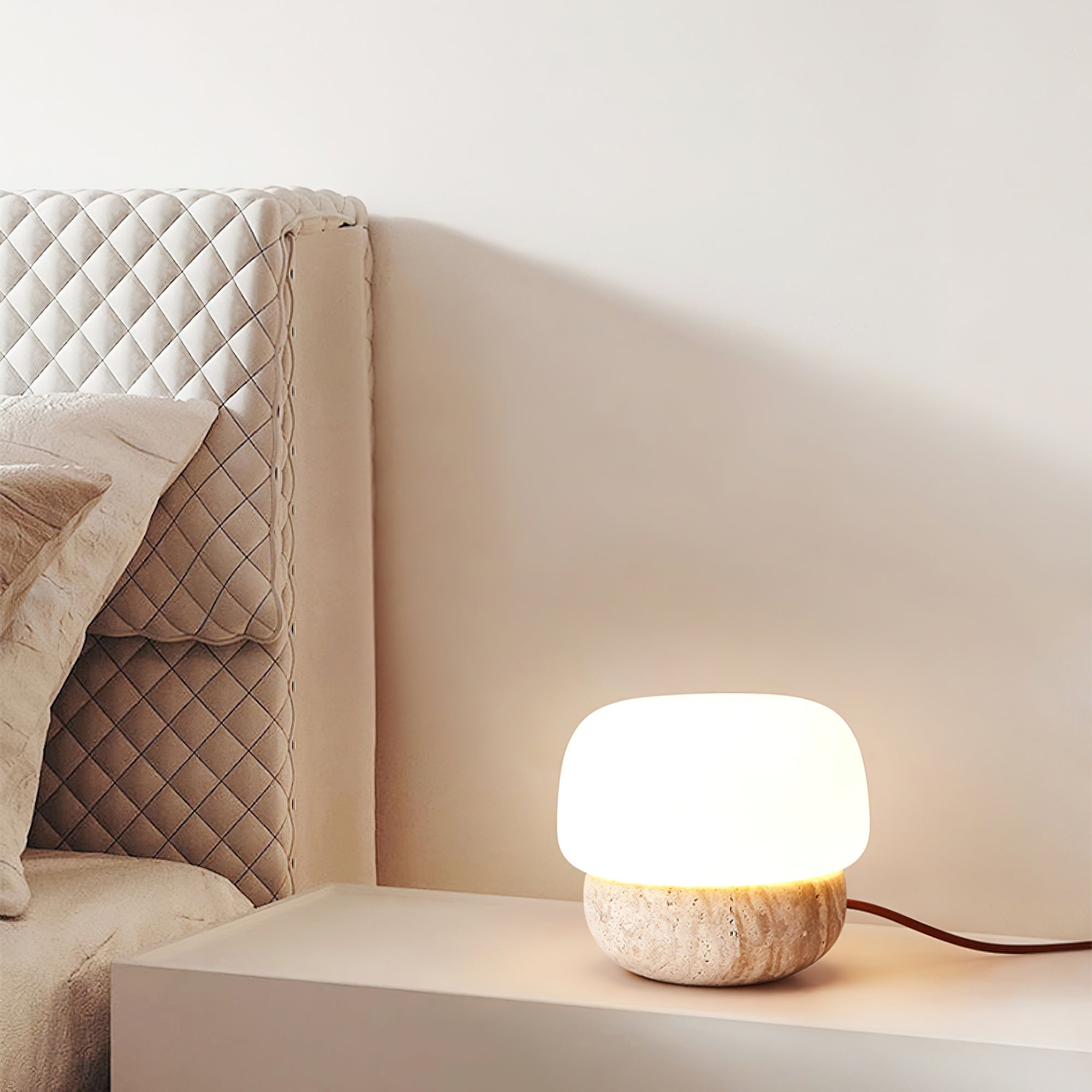 Eldoreth Dome Base Travertine Table Lamp - Letslighting