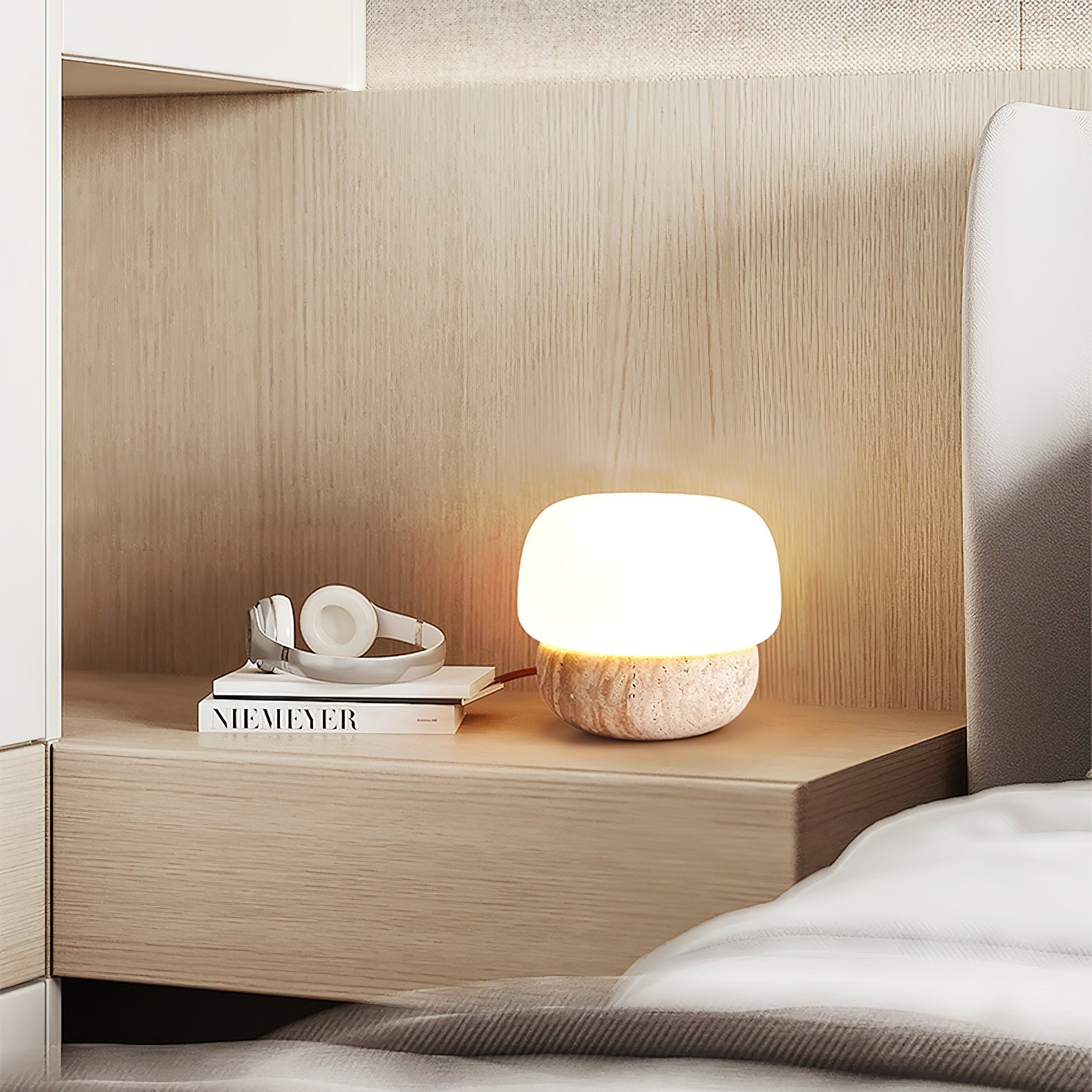 Eldoreth Dome Base Travertine Table Lamp - Letslighting