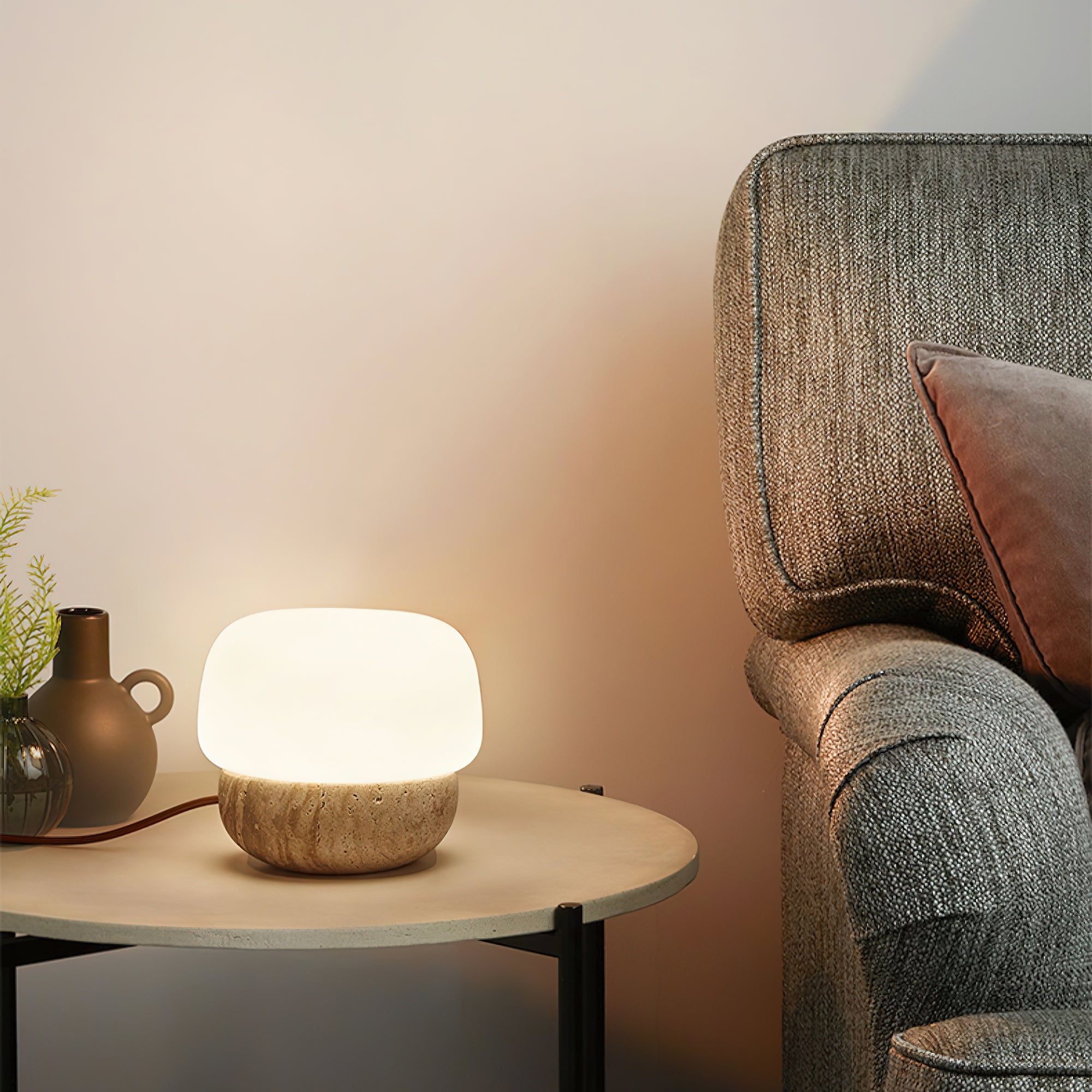 Eldoreth Dome Base Travertine Table Lamp - Letslighting
