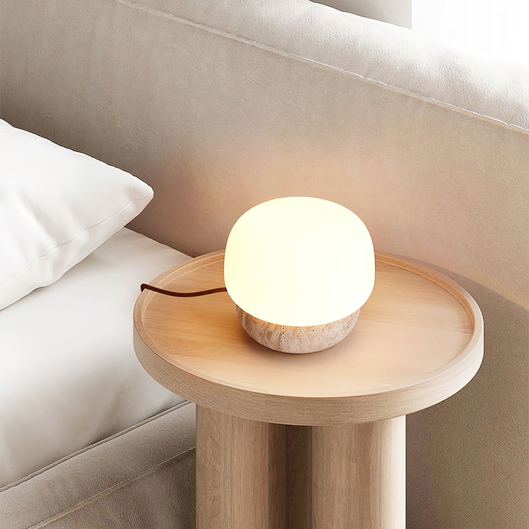Eldoreth Dome Base Travertine Table Lamp - Letslighting
