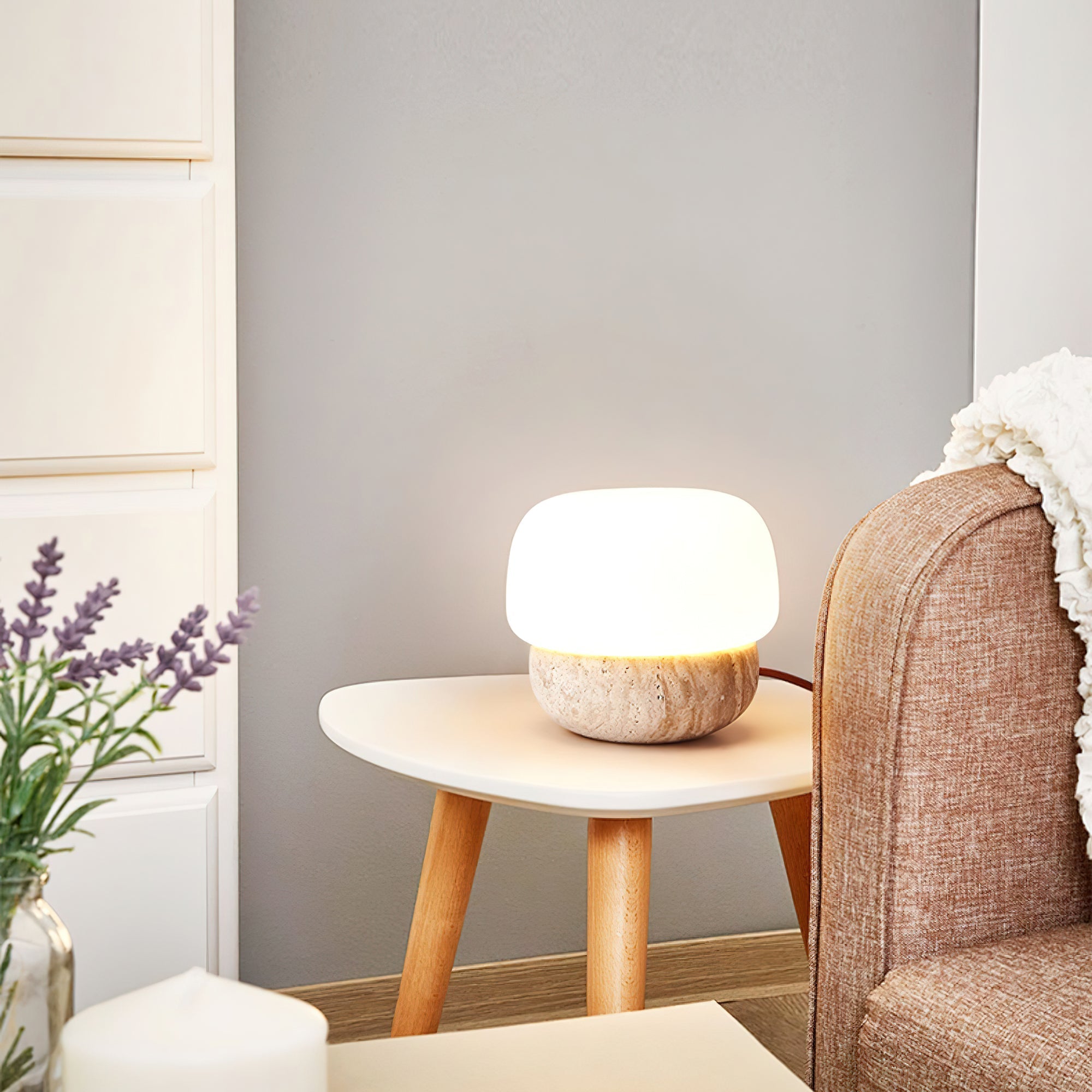 Eldoreth Dome Base Travertine Table Lamp - Letslighting