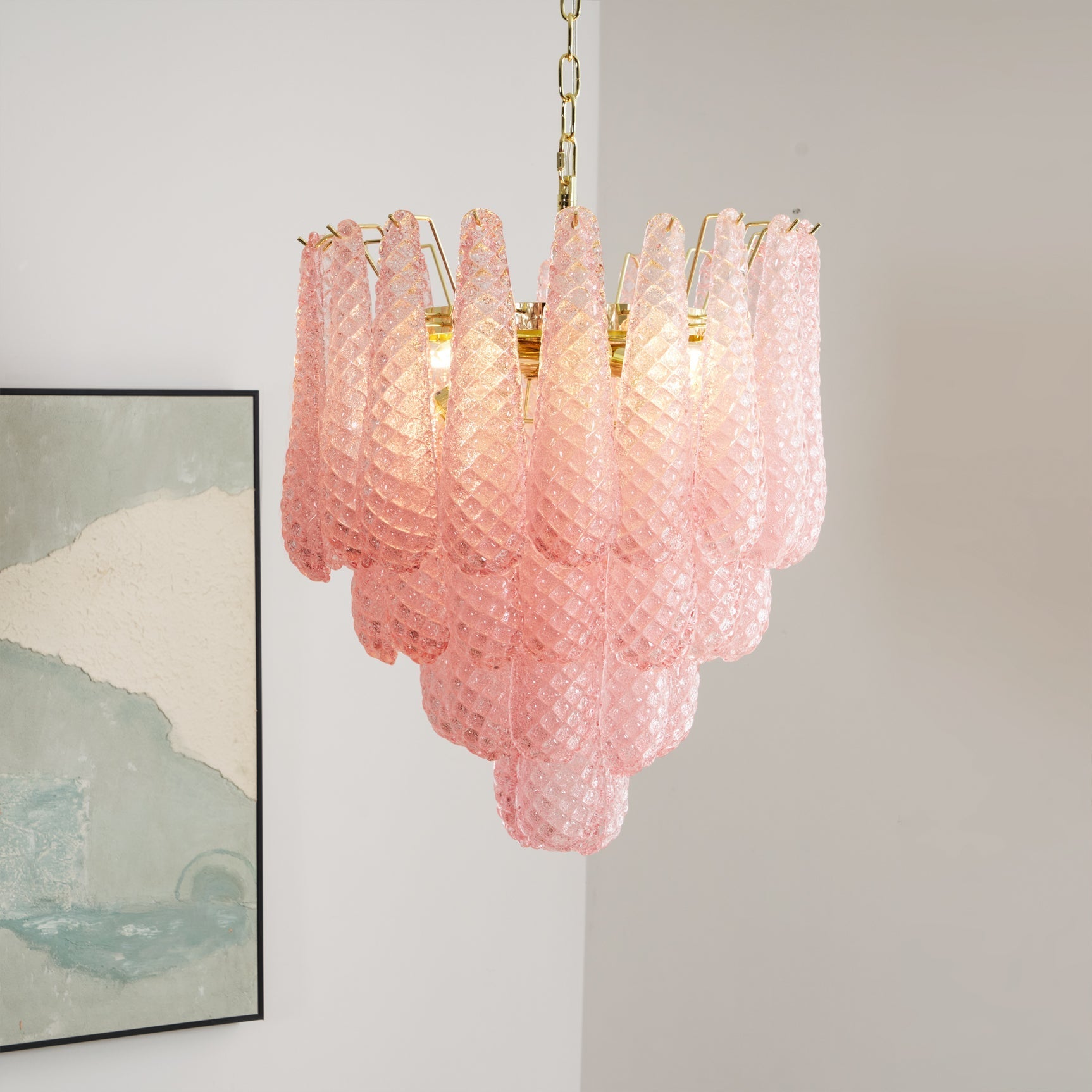 Junto Postmodern Luxury Drop Pink Glass Chandelier - Letslighting