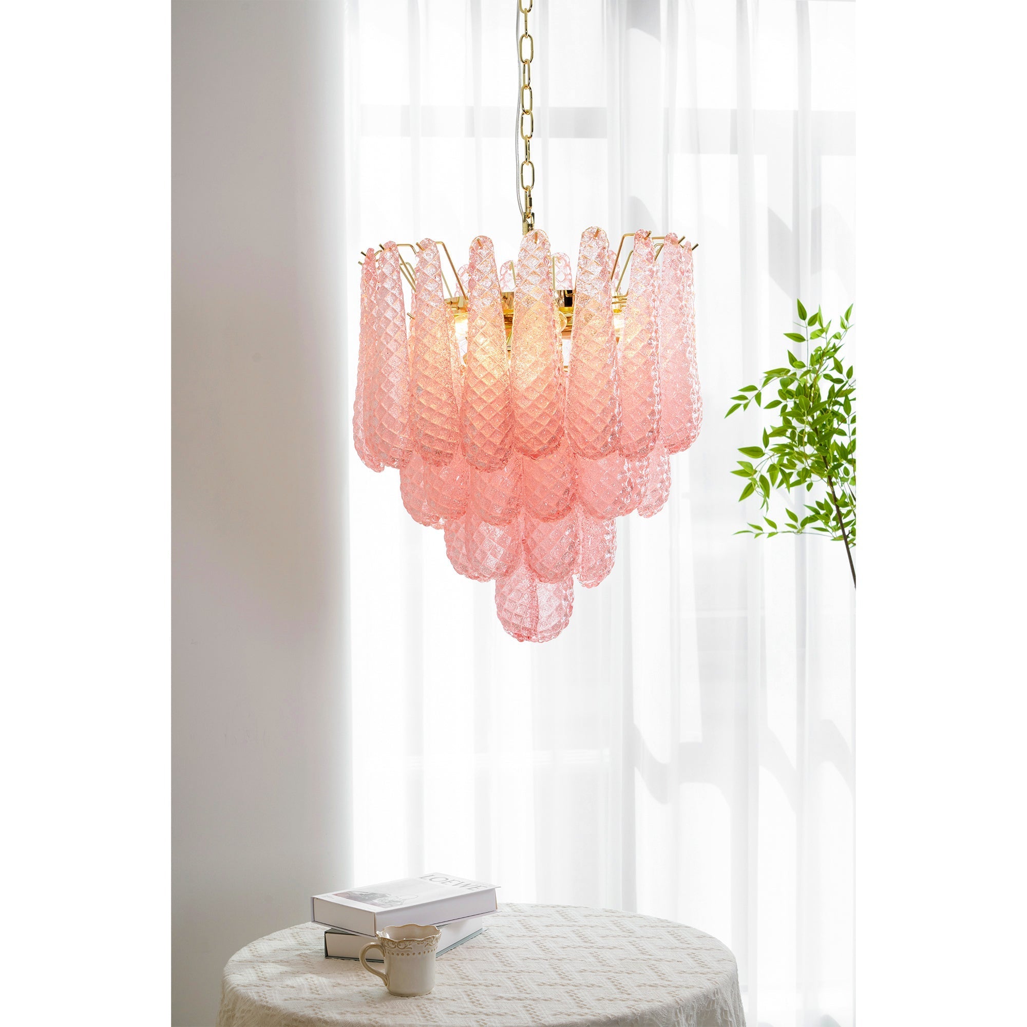 Junto Postmodern Luxury Drop Pink Glass Chandelier - Letslighting
