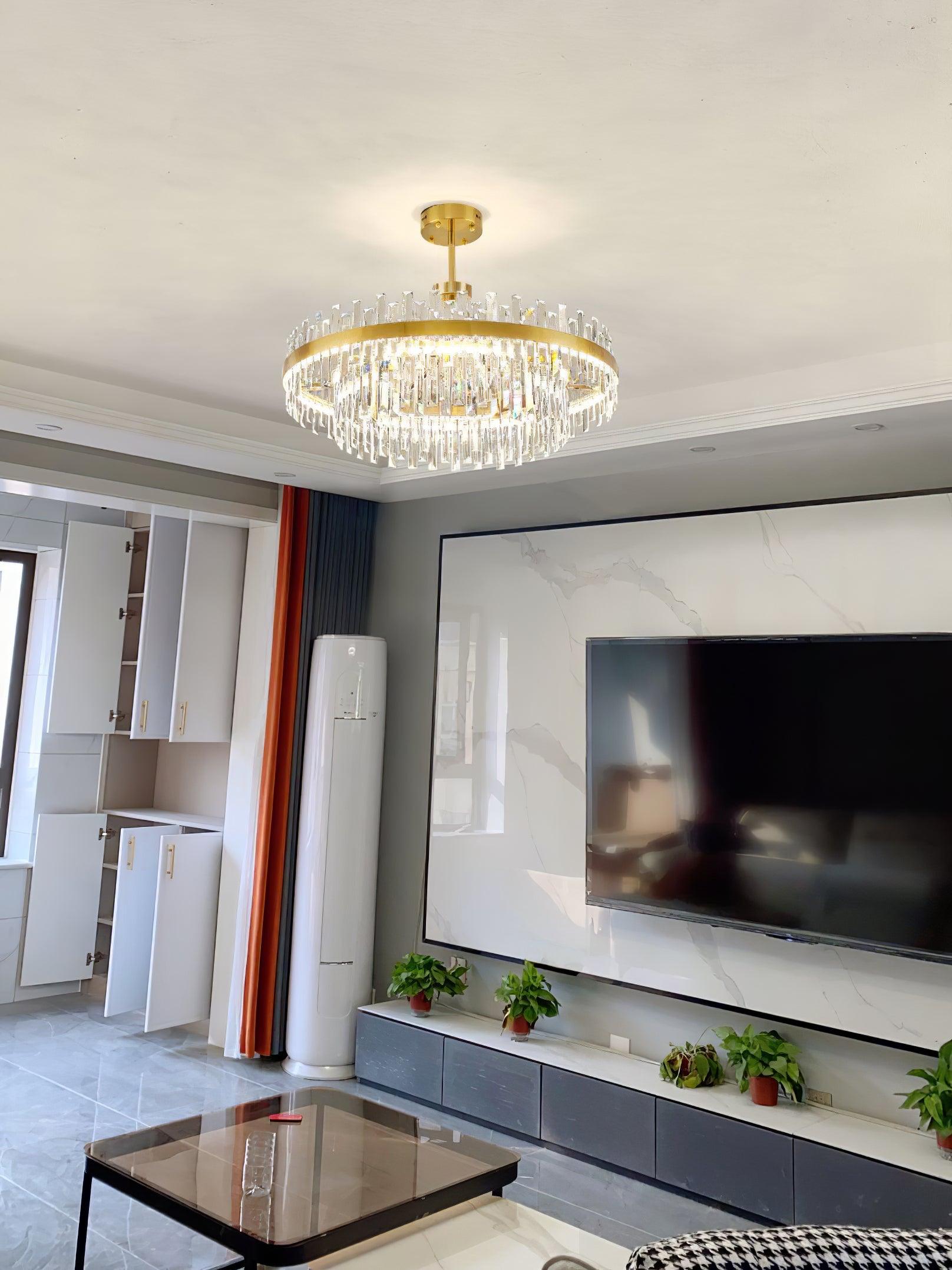 Lustra Chandelier Brass Crystal Drum Elegant - Letslighting