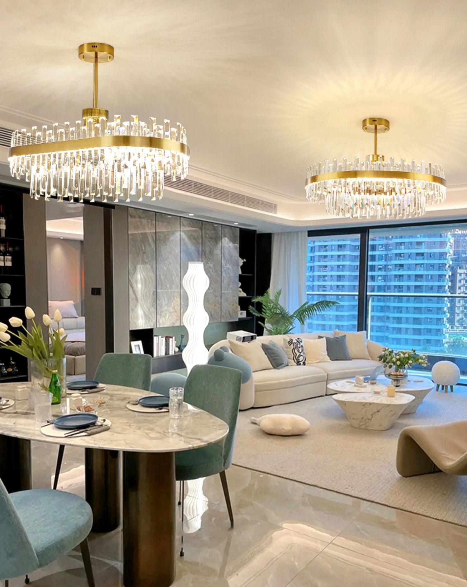 Lustra Chandelier Brass Crystal Drum Elegant - Letslighting