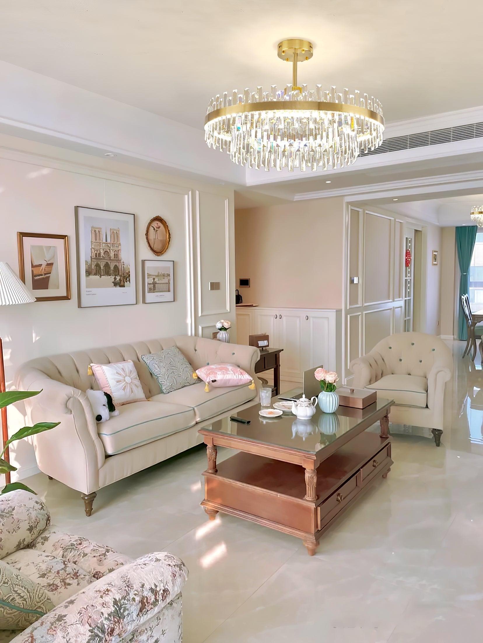 Lustra Chandelier Brass Crystal Drum Elegant - Letslighting
