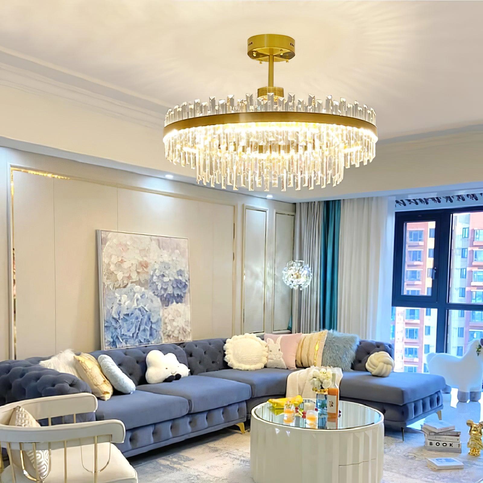Lustra Chandelier Brass Crystal Drum Elegant - Letslighting