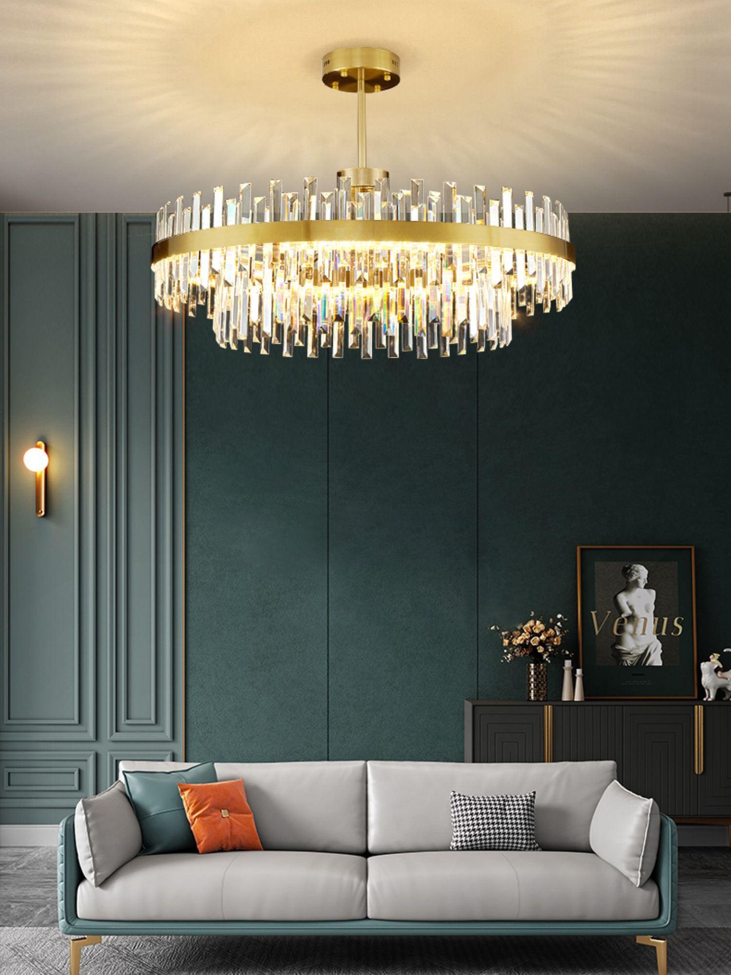 Lustra Chandelier Brass Crystal Drum Elegant - Letslighting