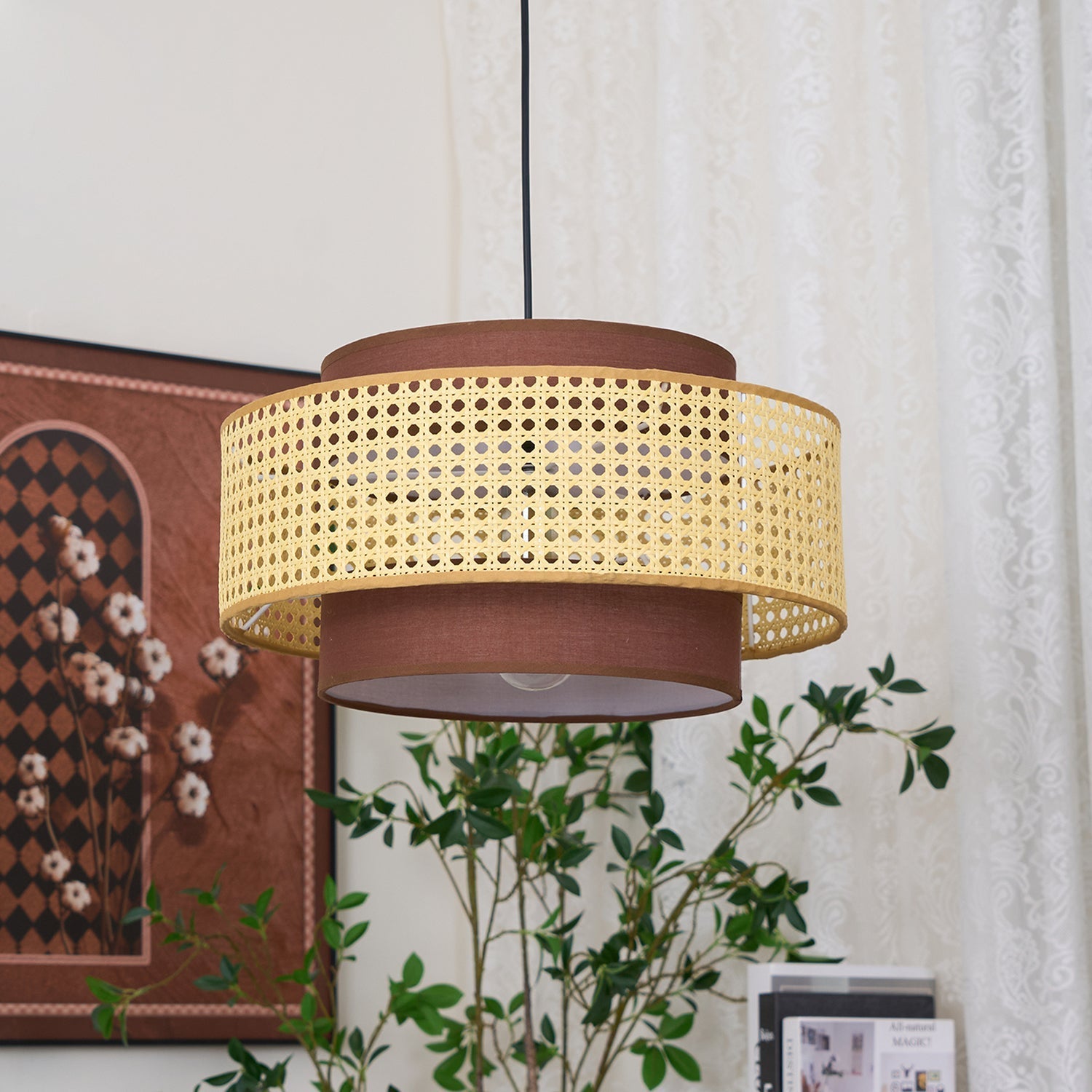 Zerither Rattan Fabric Pendant Light - Letslighting