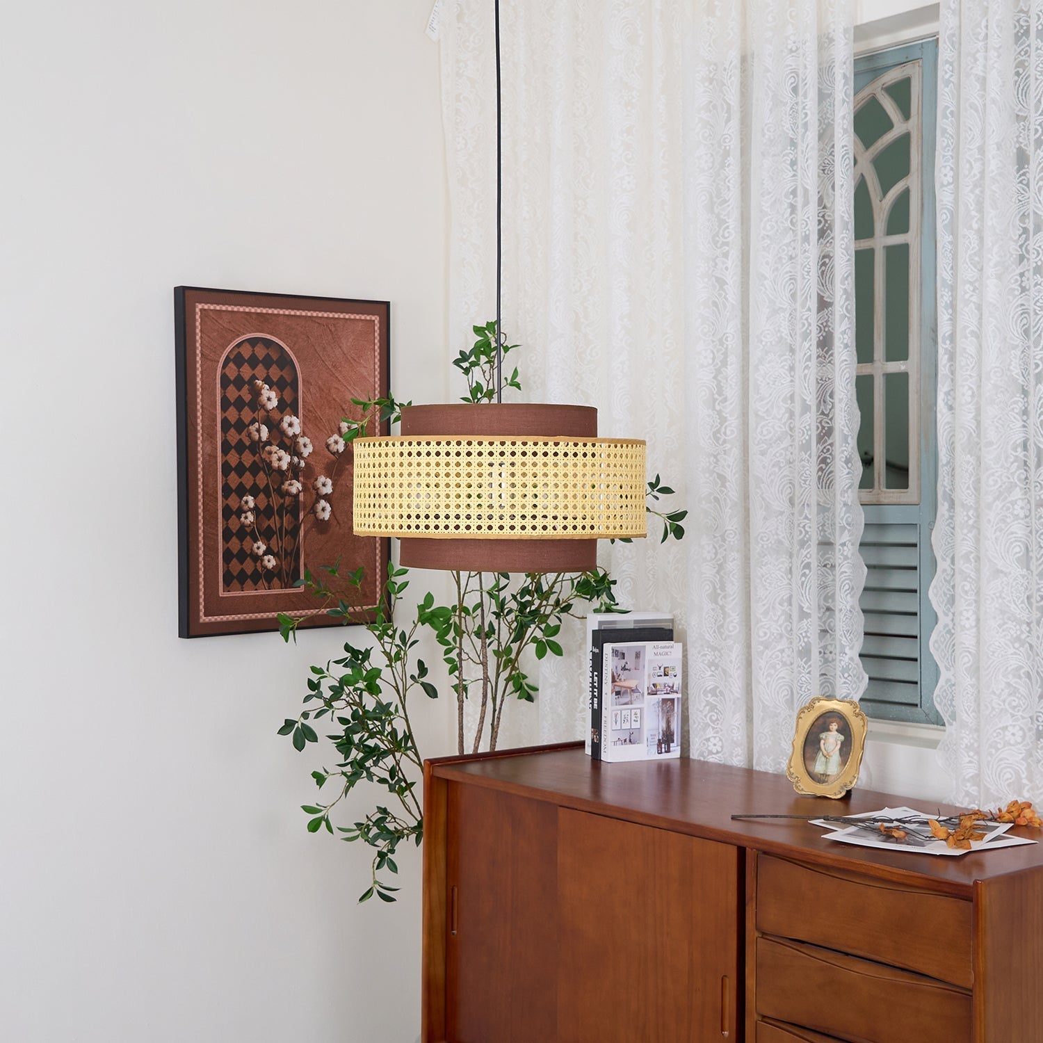 Zerither Rattan Fabric Pendant Light - Letslighting