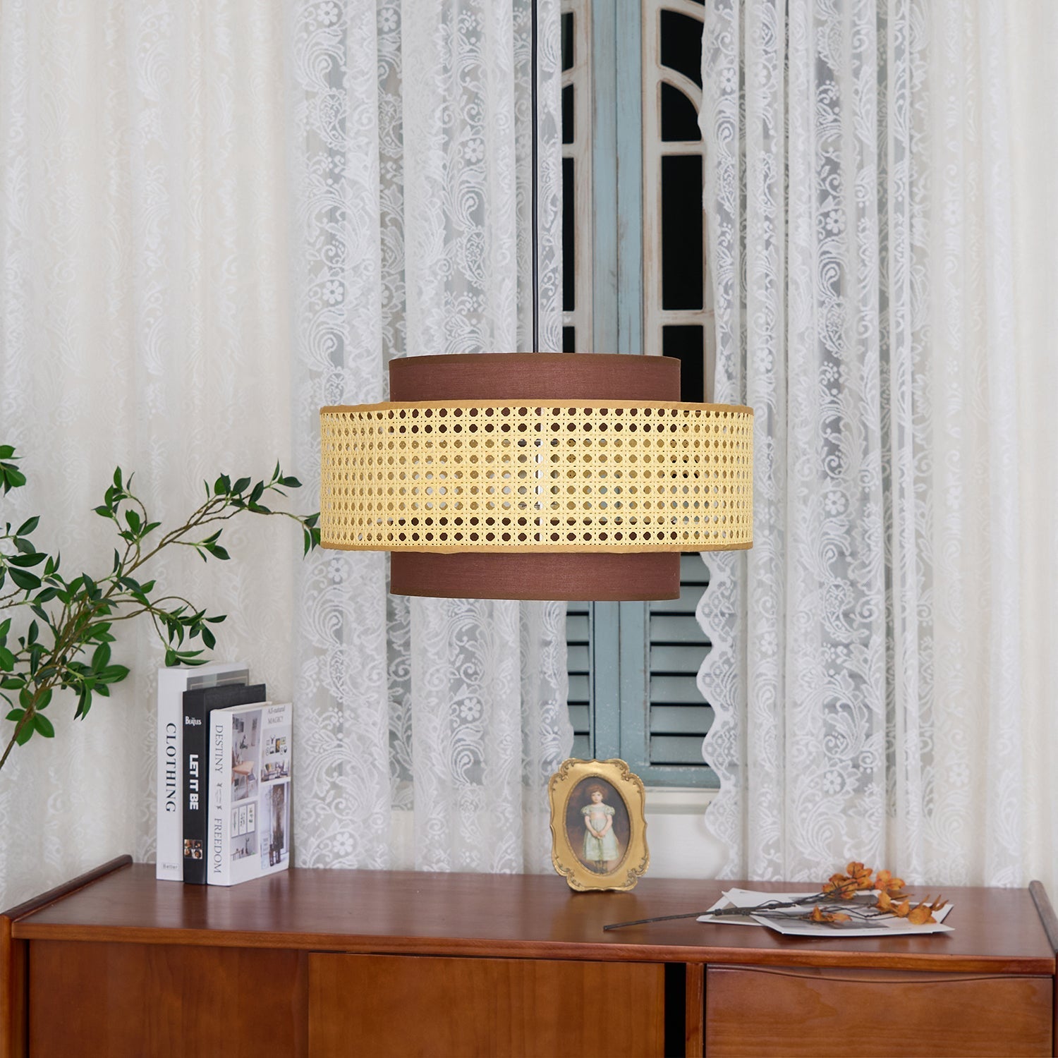 Zerither Rattan Fabric Pendant Light - Letslighting