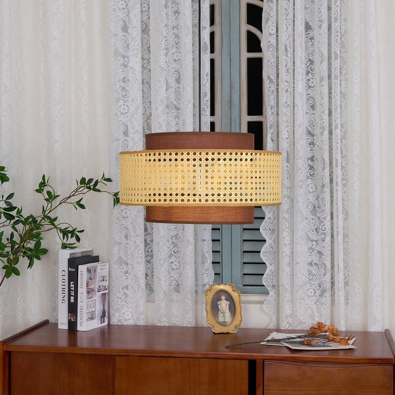 Zerither Rattan Fabric Pendant Light - Letslighting
