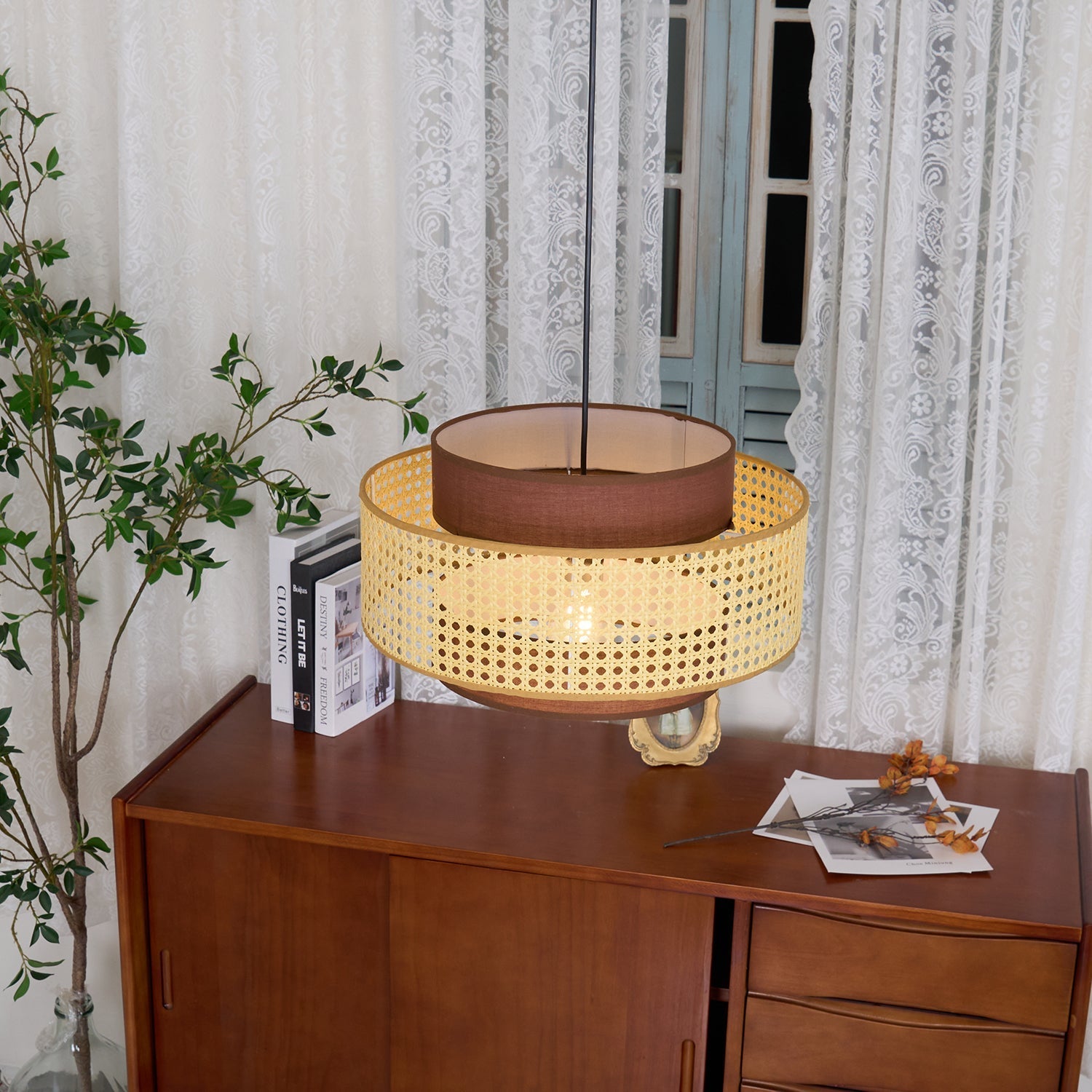Zerither Rattan Fabric Pendant Light - Letslighting